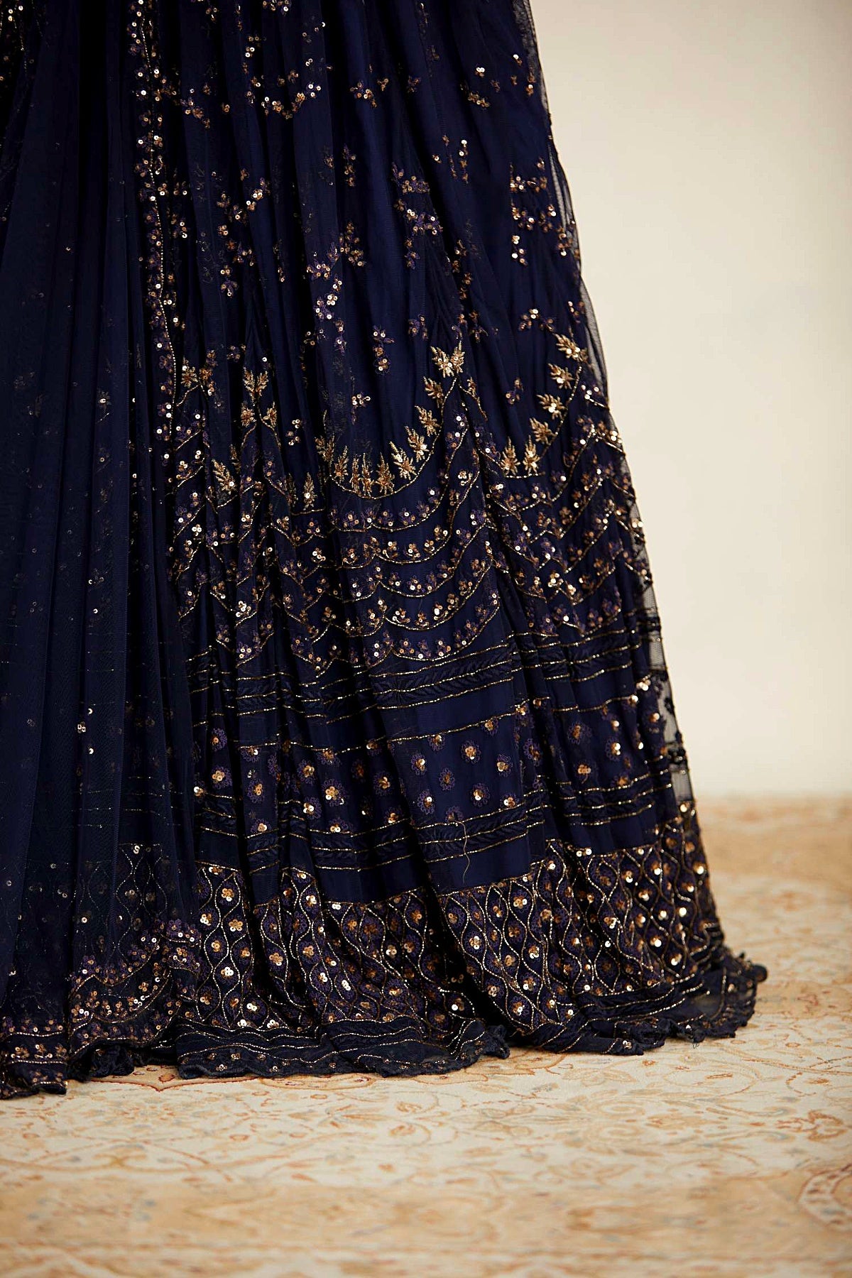 Navy Blue Heavy Double Border Lehenga Set