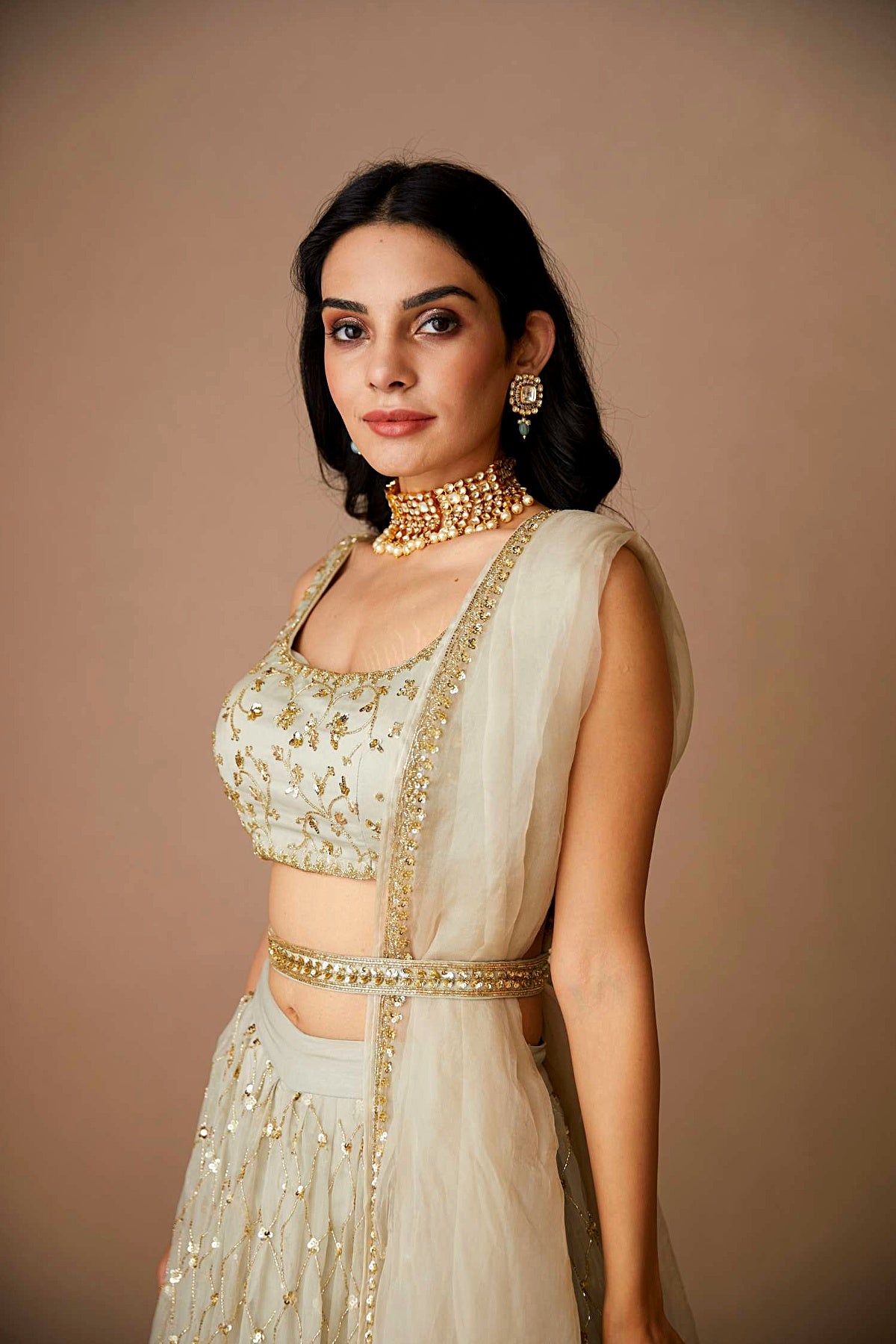 Light Grey Organza Lehenga Set