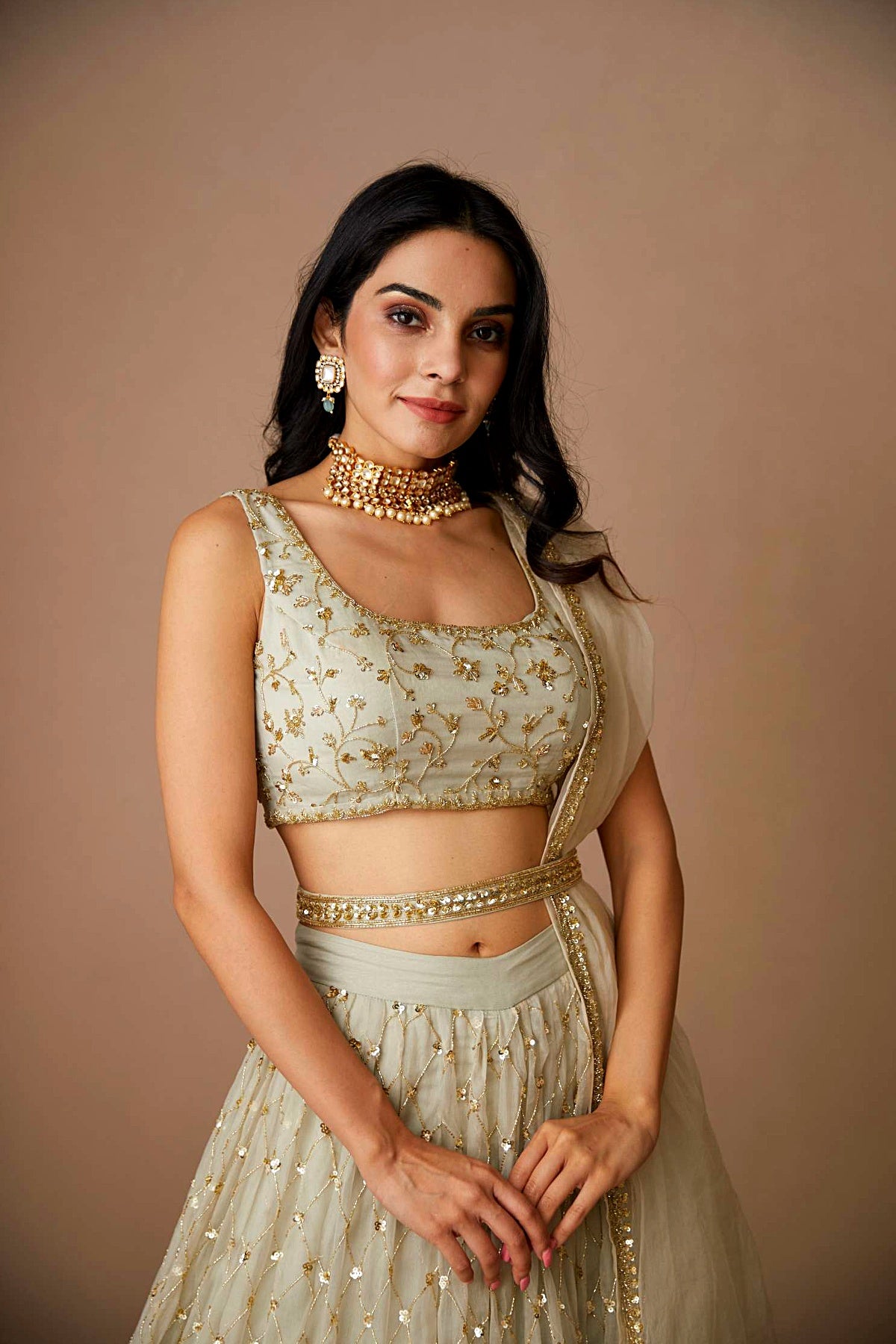 Light Grey Organza Lehenga Set