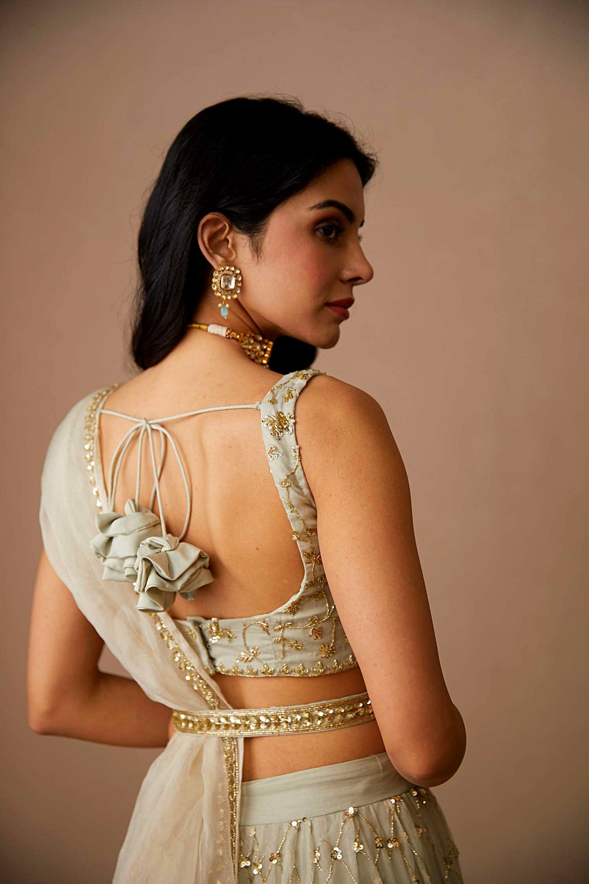 Light Grey Organza Lehenga Set