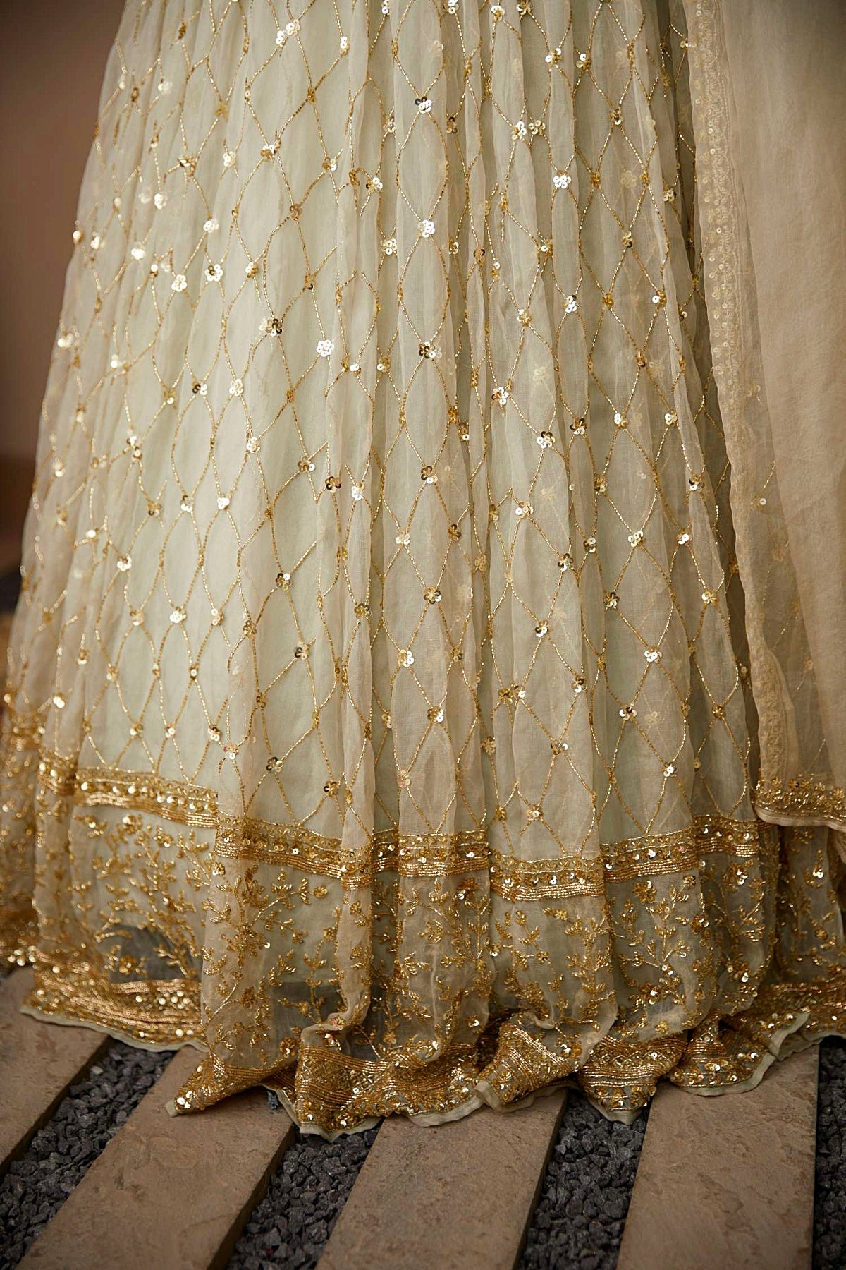 Light Grey Organza Lehenga Set