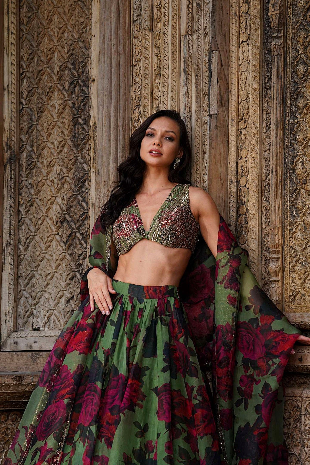 Mehendi Green Floral Lehenga Set
