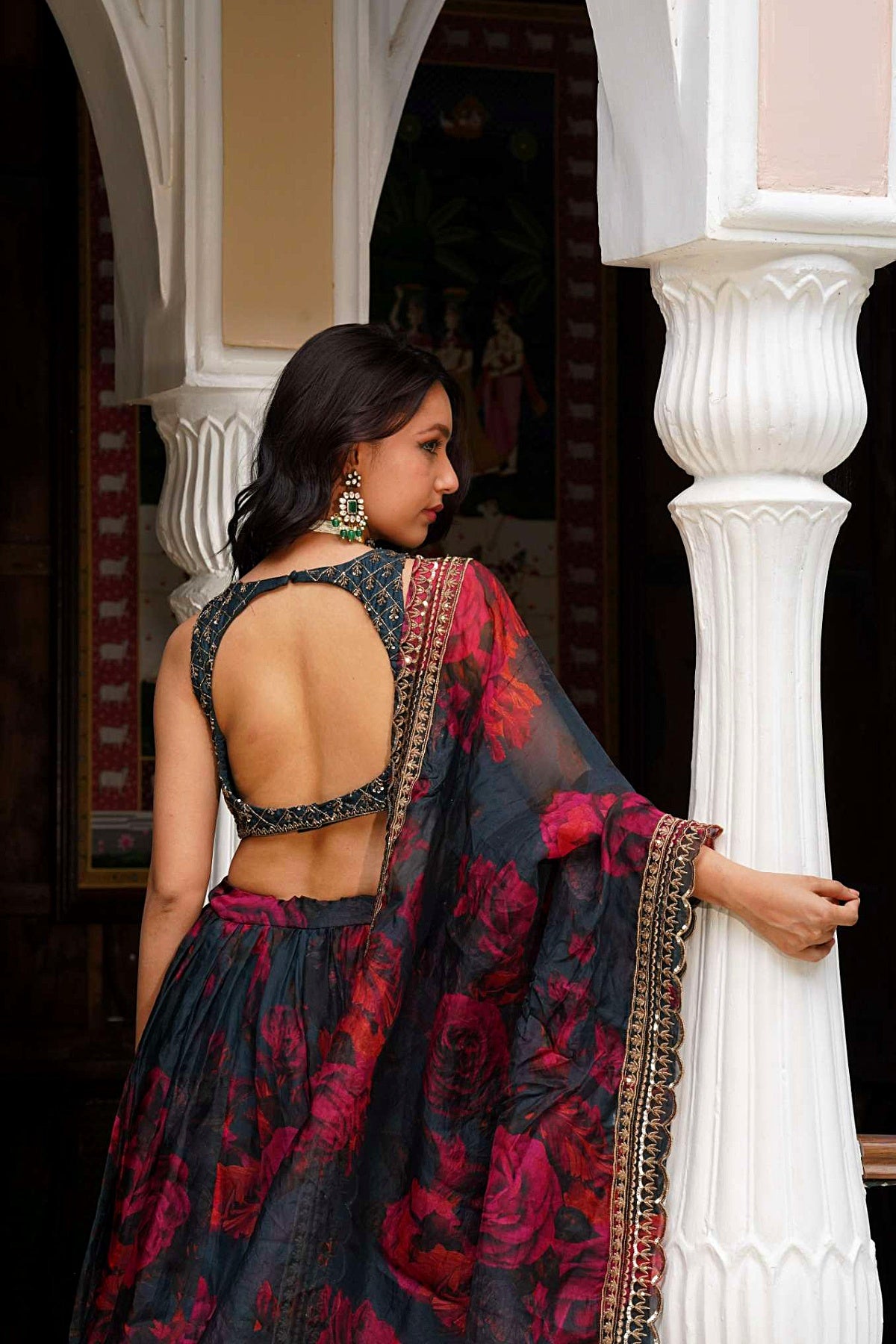 Teal Blue Floral Lehenga Set