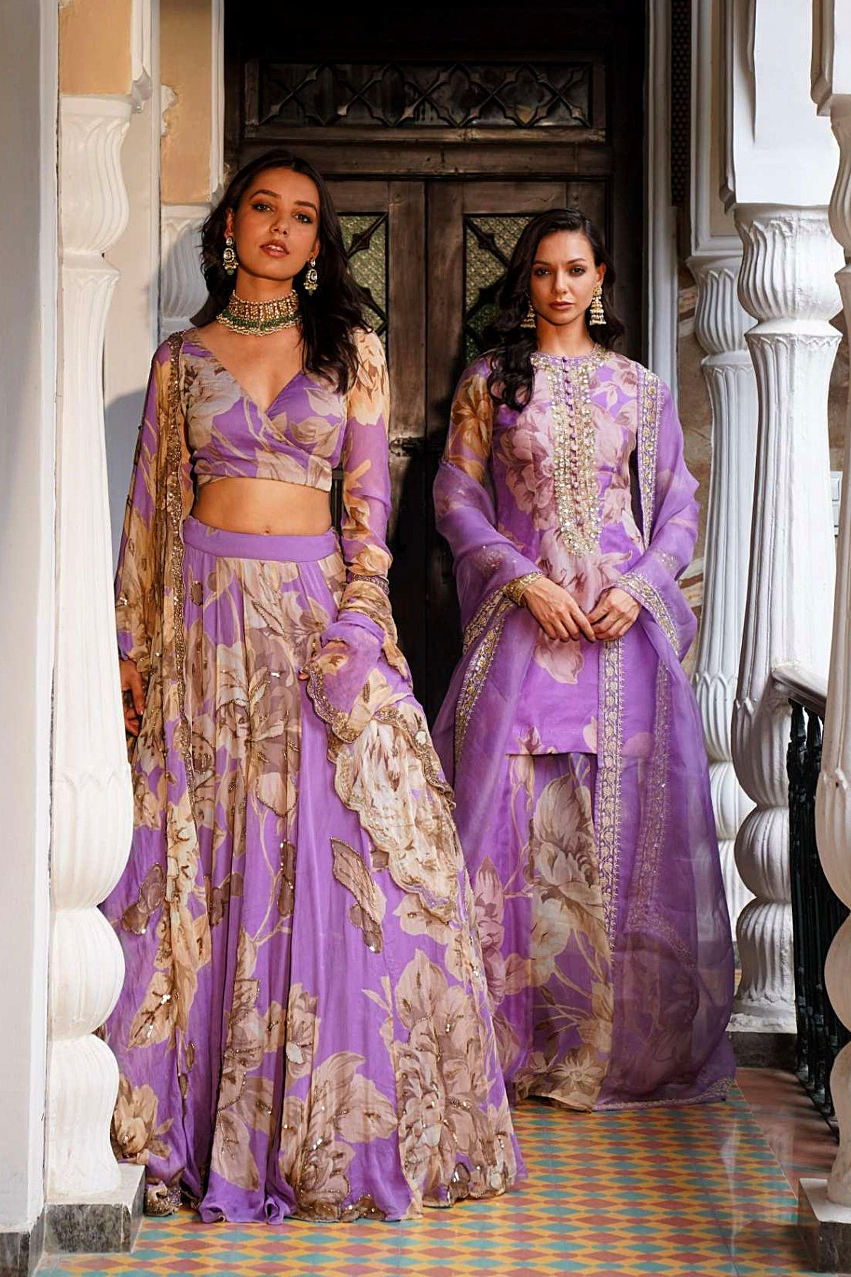 Lavender Floral Kurti Set