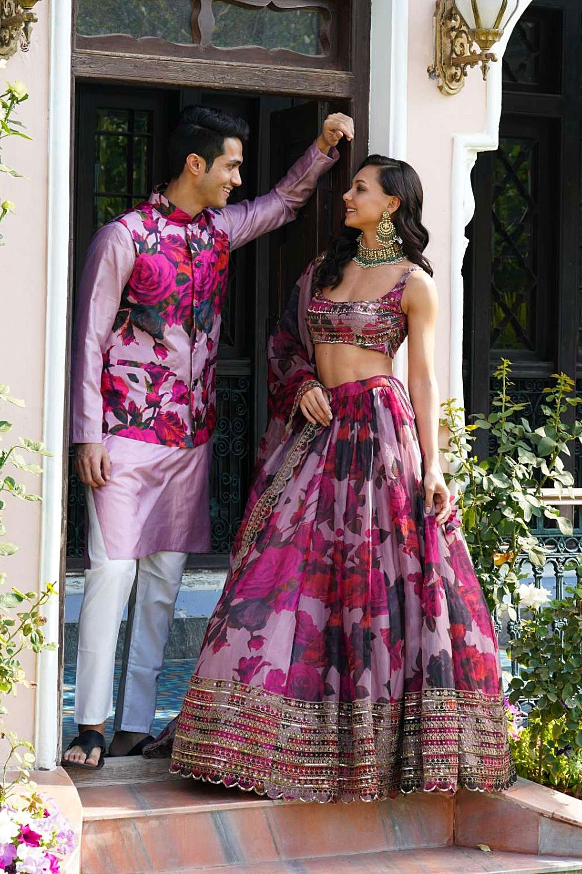 Lilac Organza Floral Lehenga Set