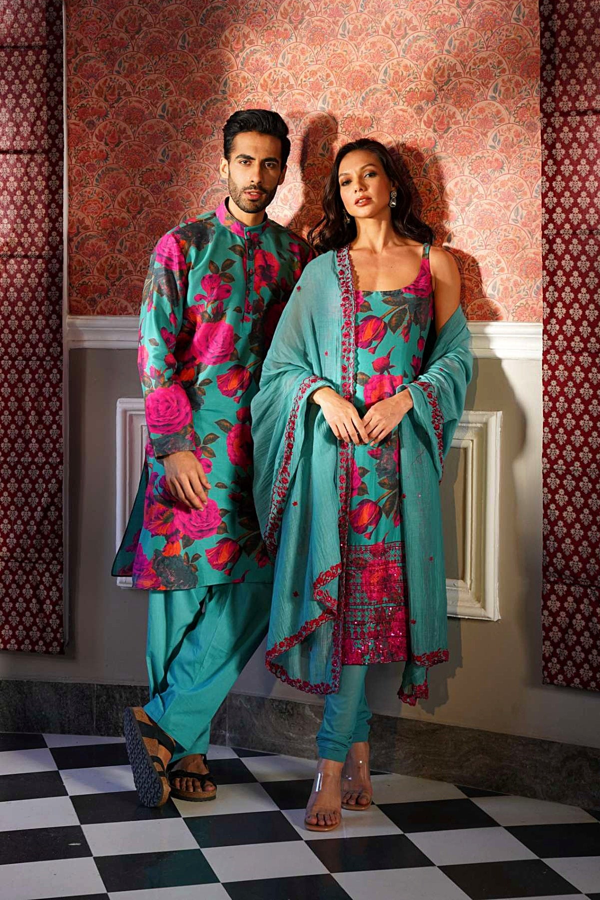 Sky Blue Floral Kurti Set