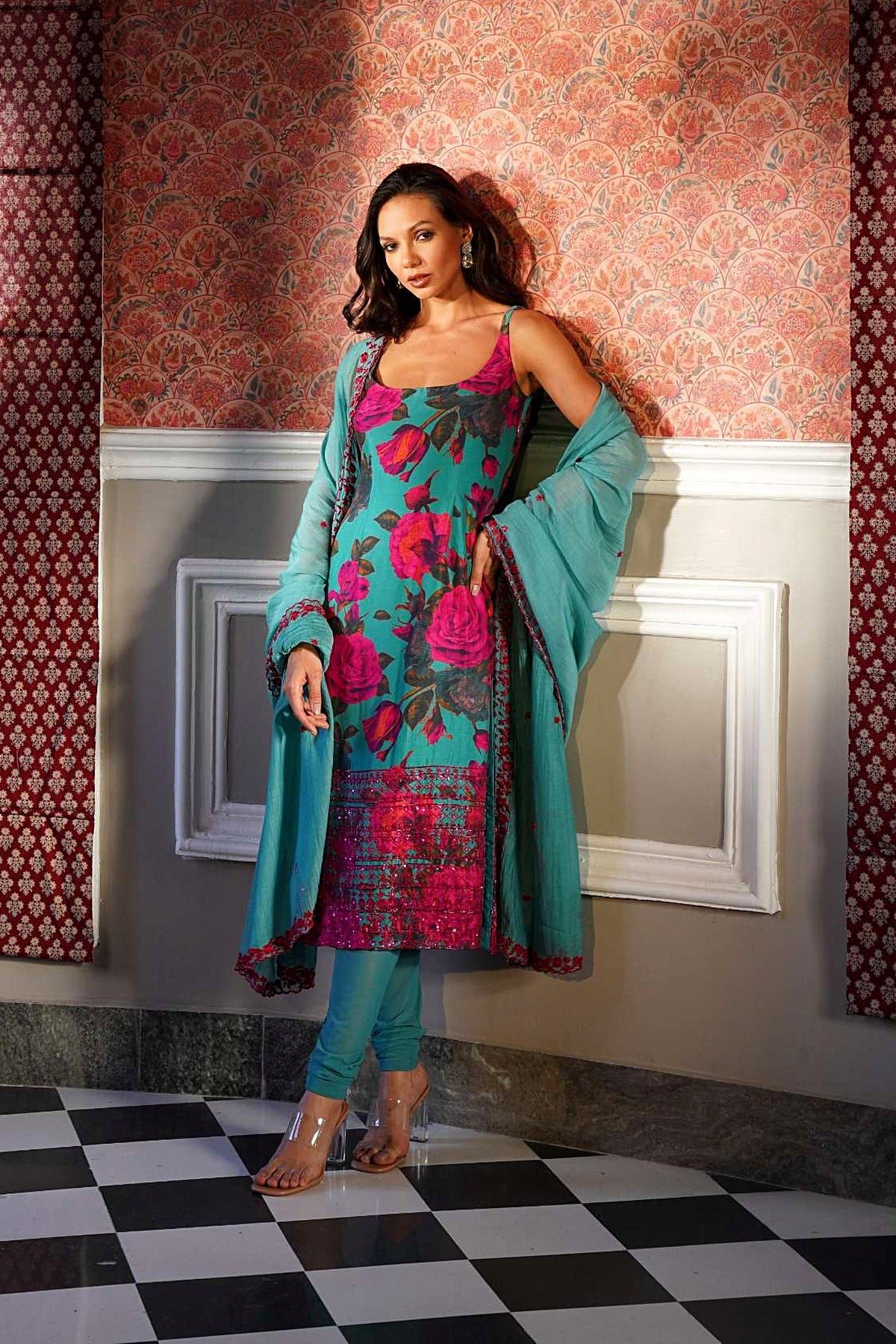 Sky Blue Floral Kurti Set