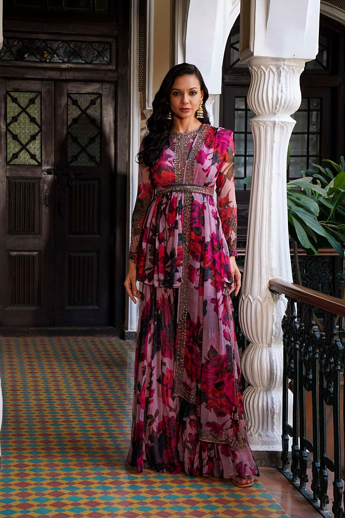 Lilac Chiffon Floral Peplum Set