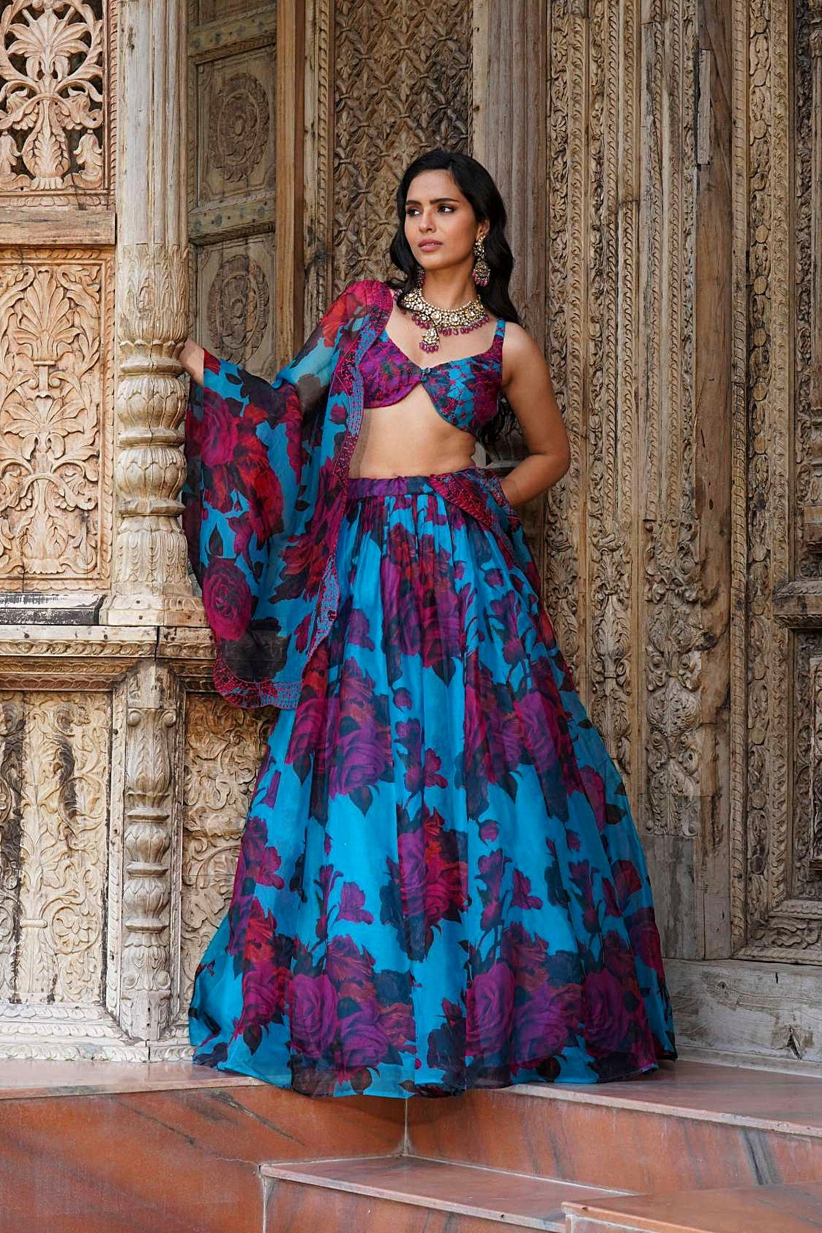Turquise Floral Lehenga Set
