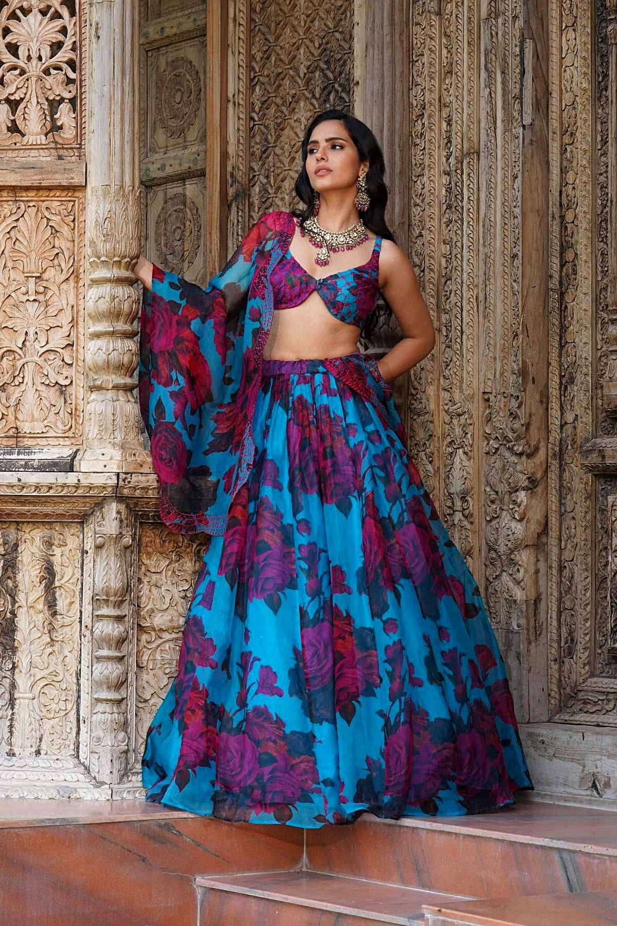 Turquise Floral Lehenga Set