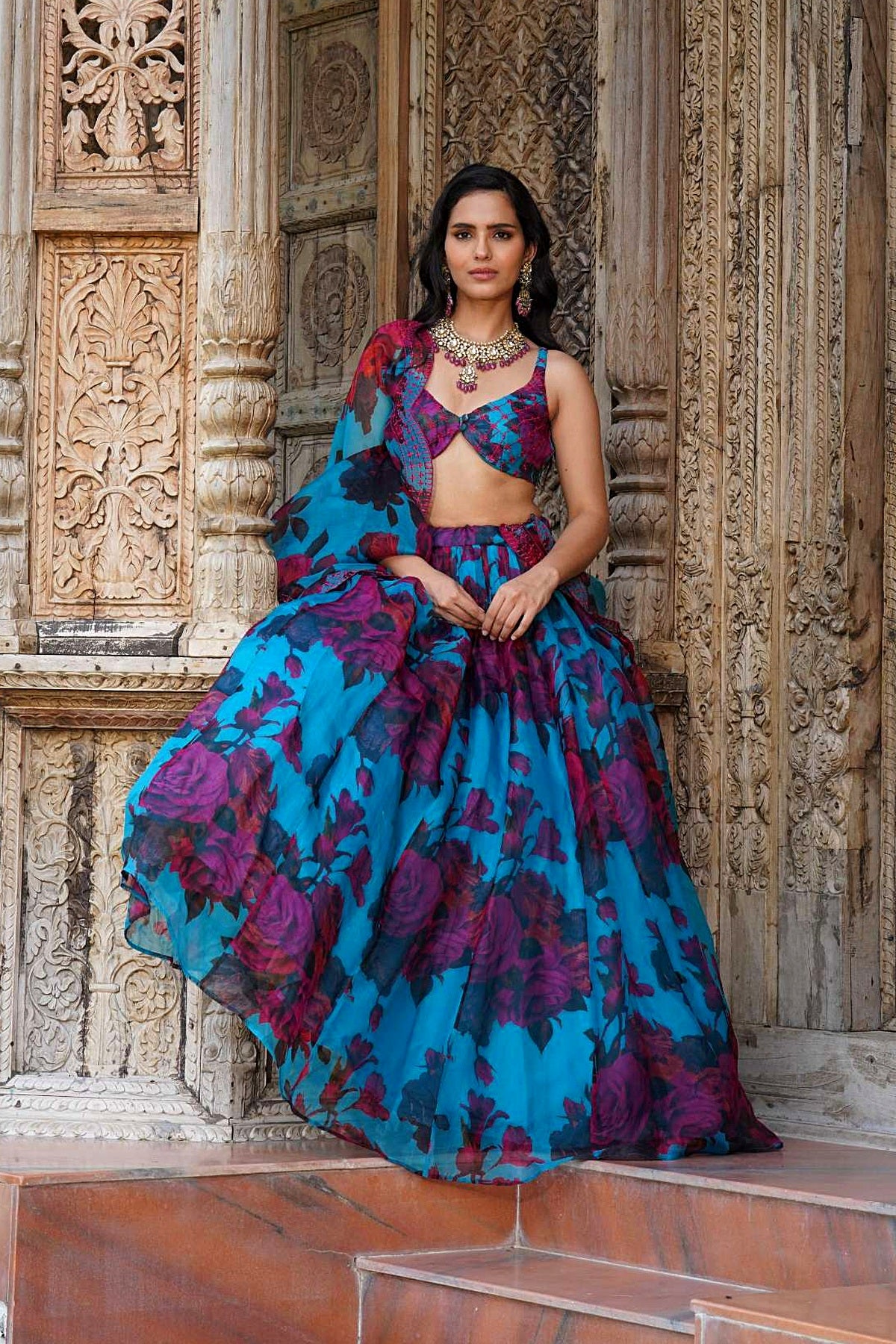 Turquise Floral Lehenga Set