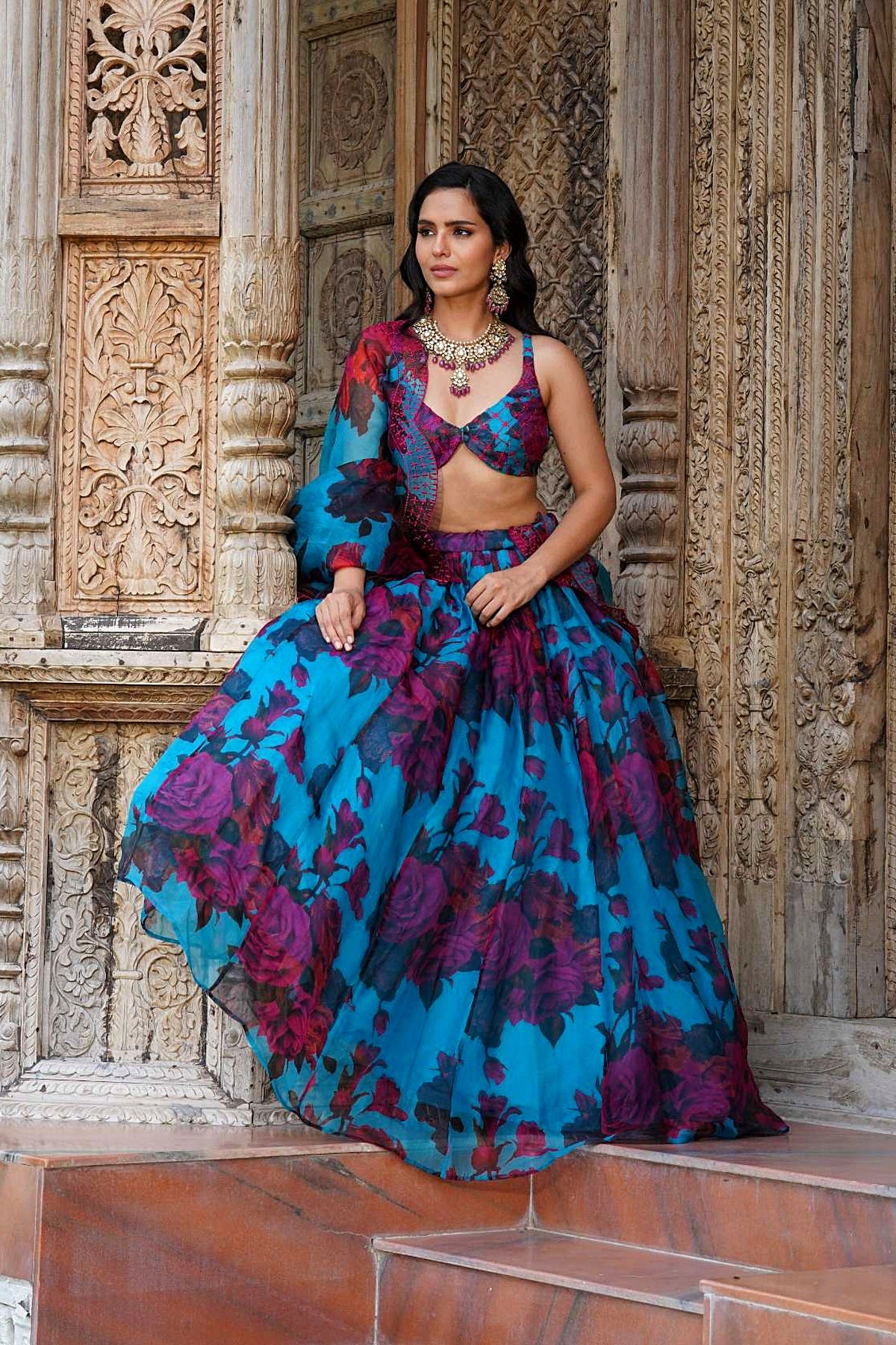 Turquise Floral Lehenga Set