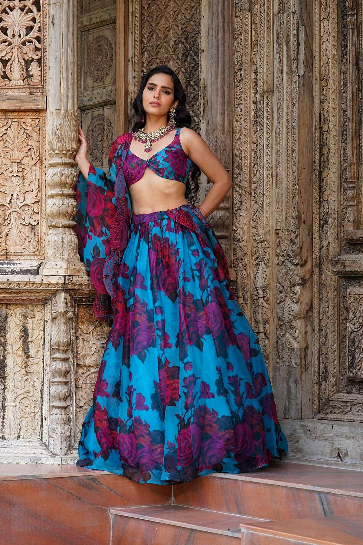 Turquise Floral Lehenga Set