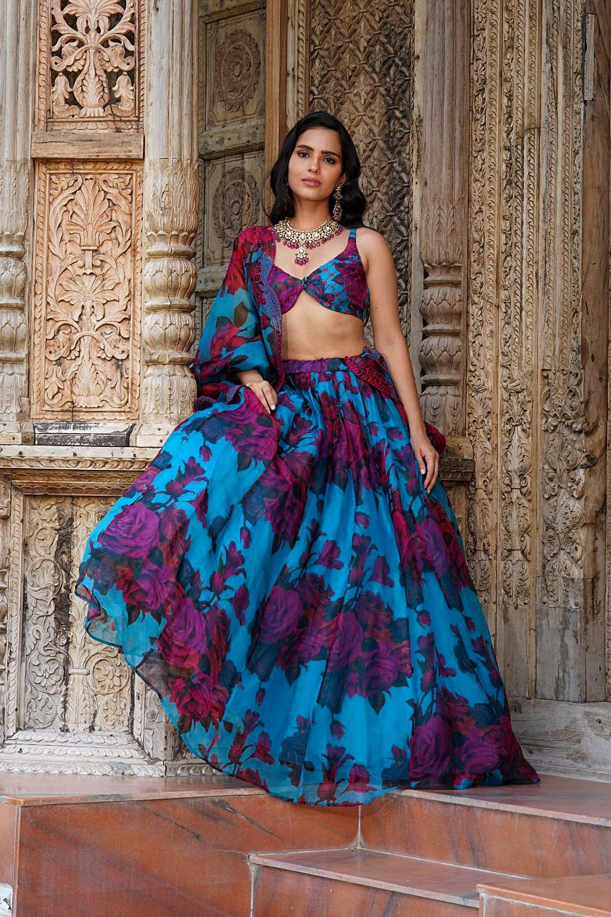 Turquise Floral Lehenga Set