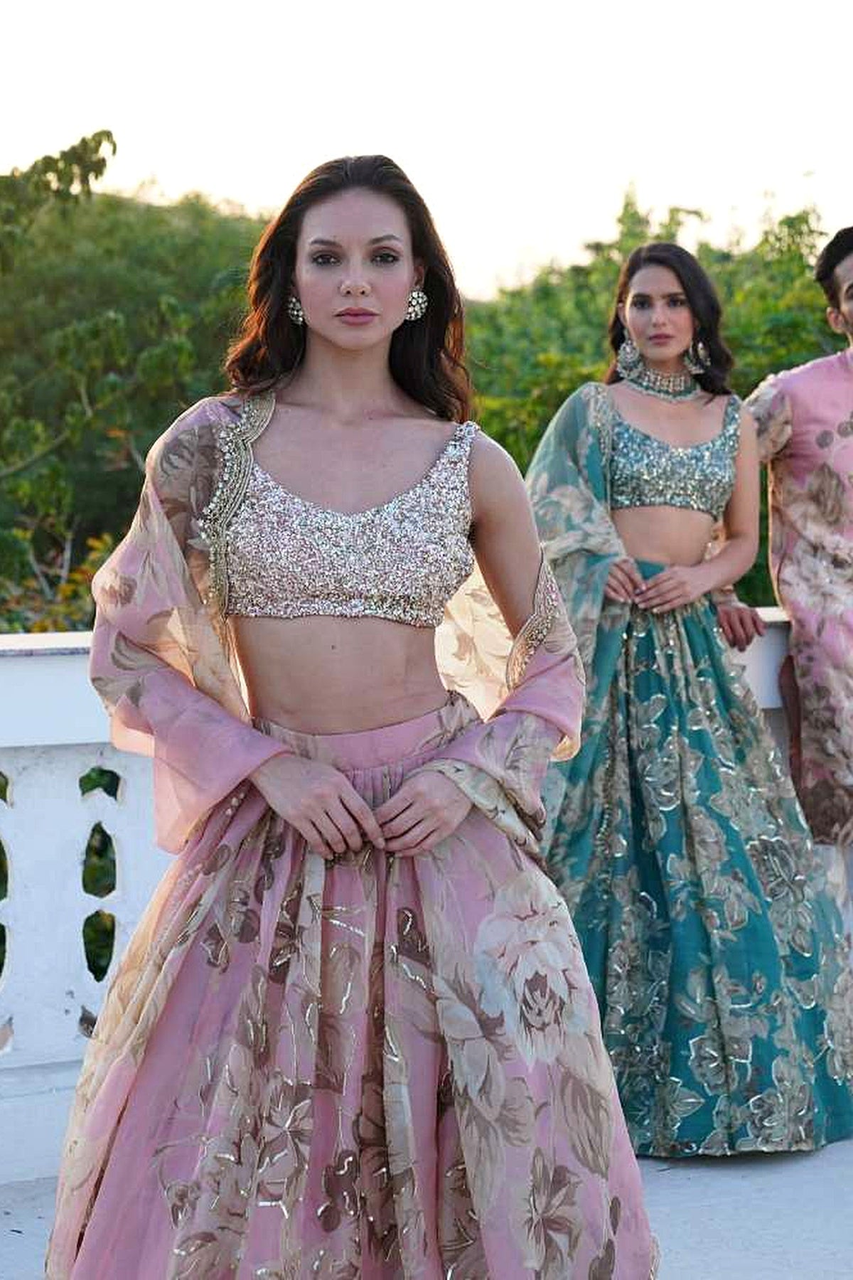 Pink Organza Floral Lehenga Set