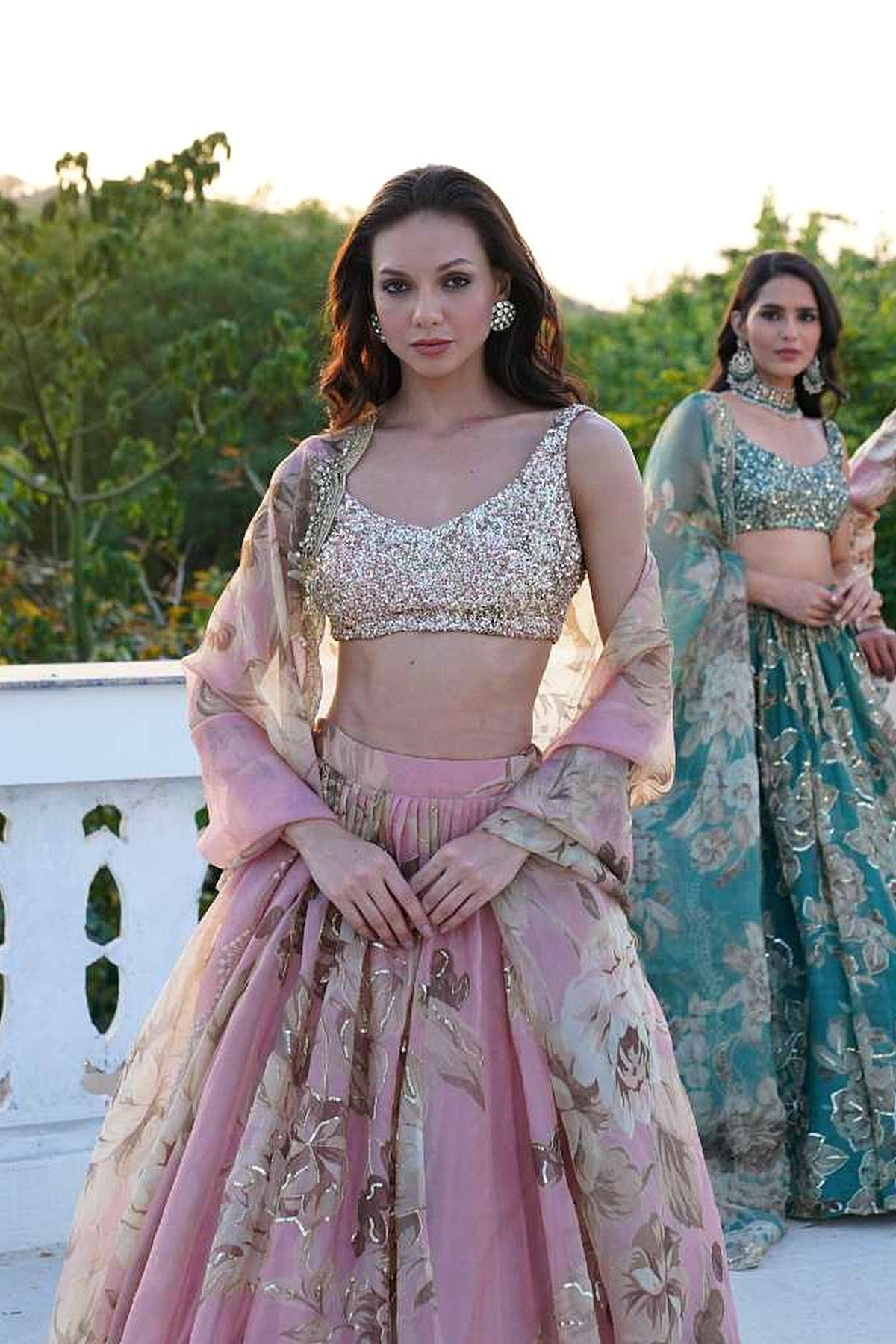 Pink Organza Floral Lehenga Set