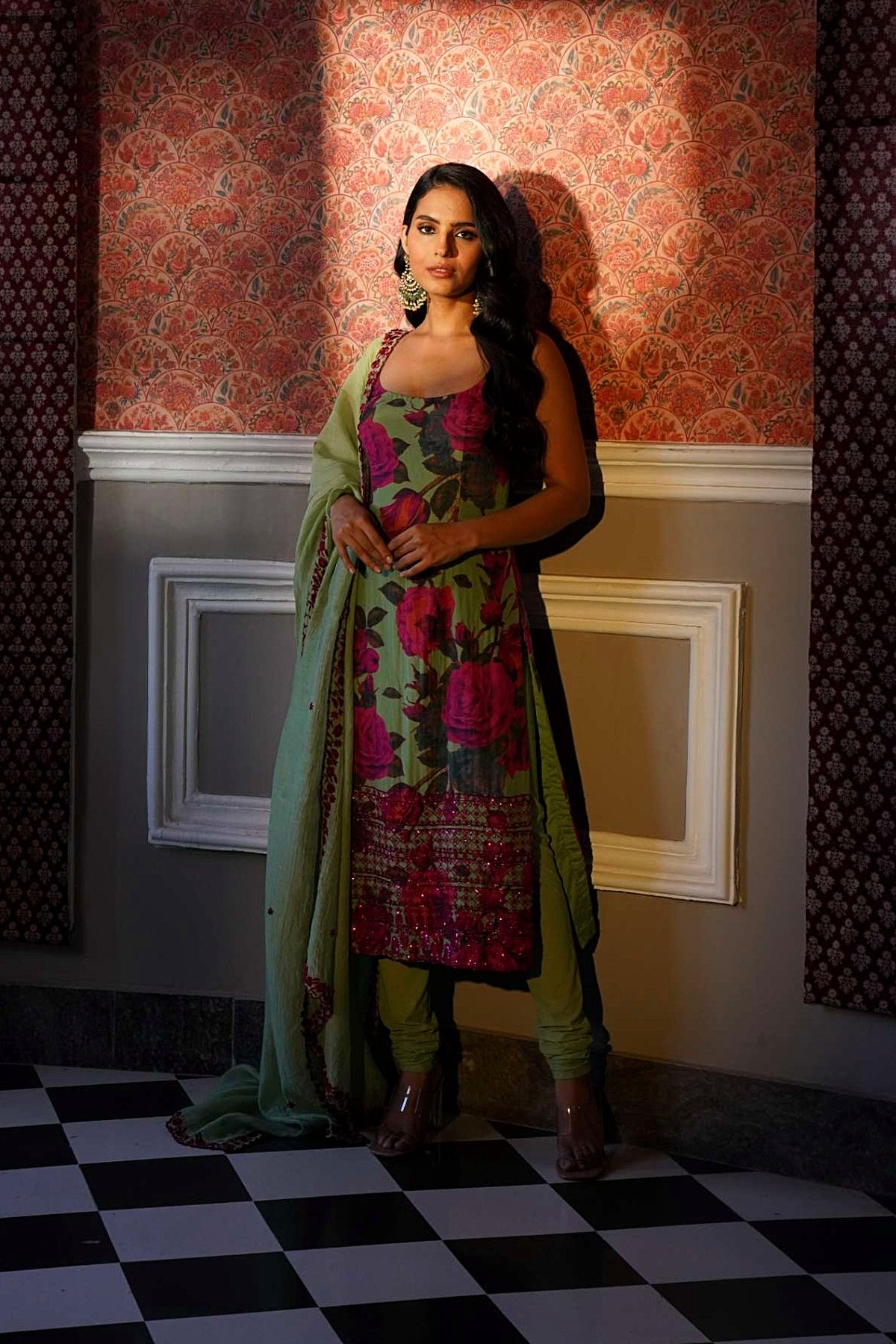 Mehendi Green Floral Kurti Set