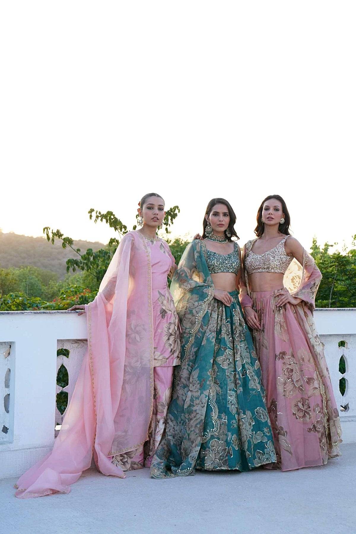 Grey Organza Floral Lehenga Set