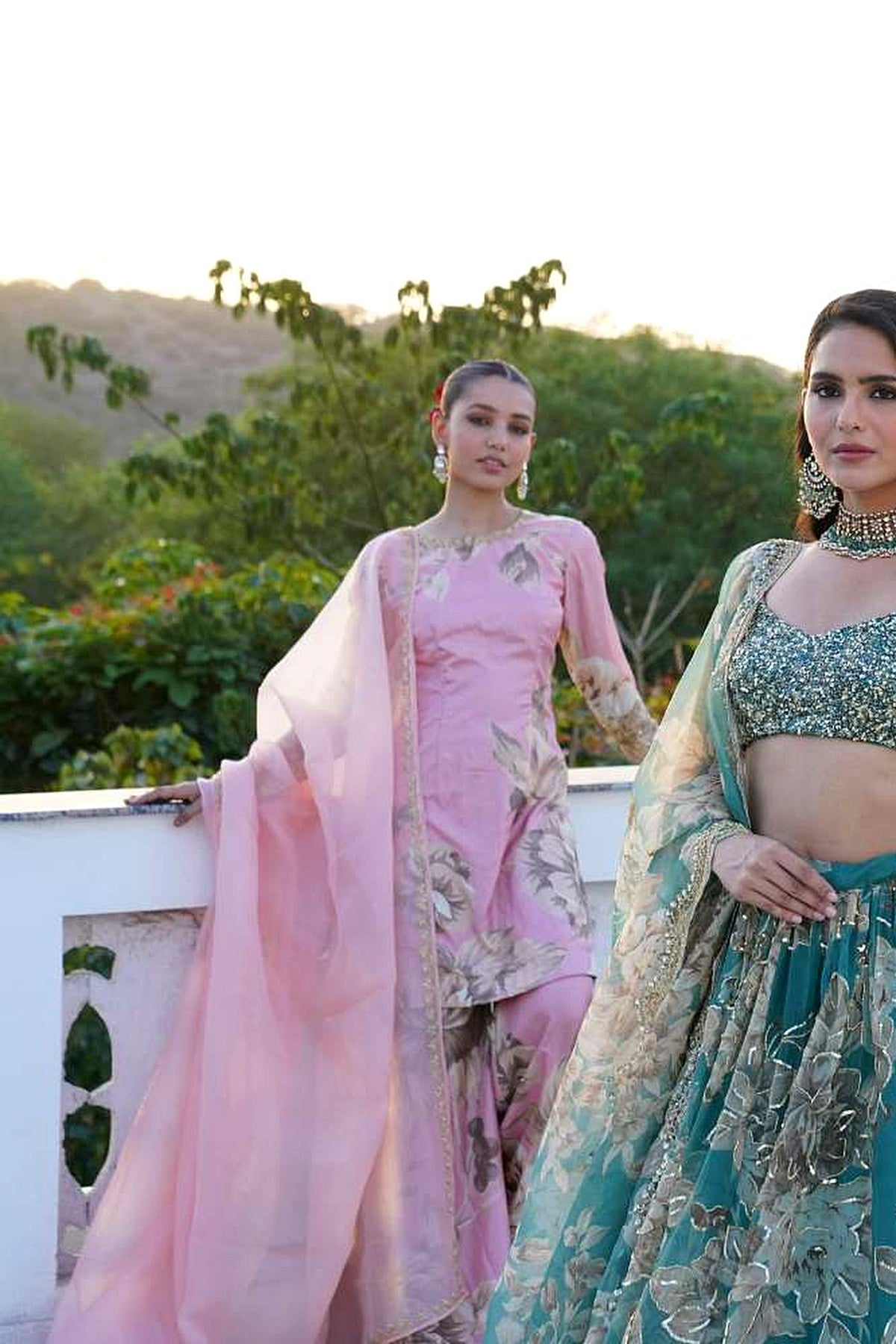 Grey Organza Floral Lehenga Set