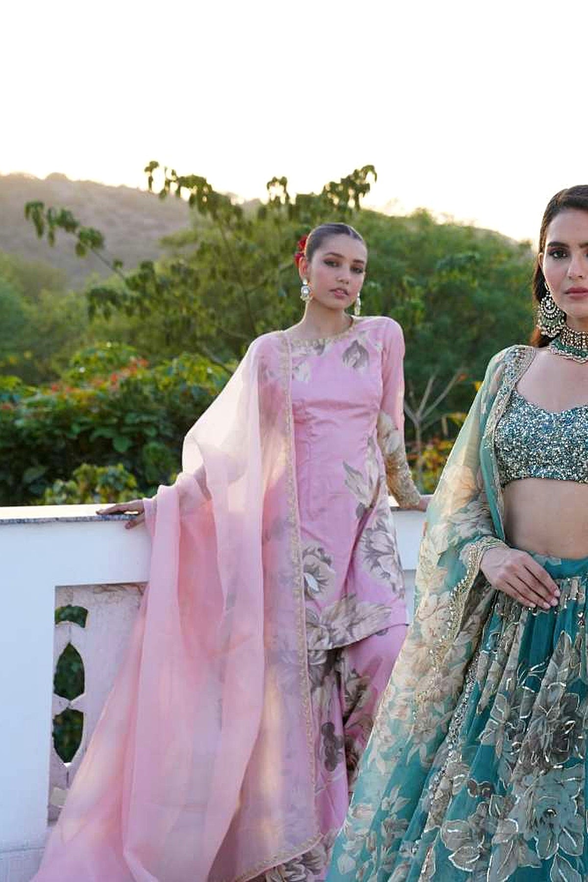 Grey Organza Floral Lehenga Set