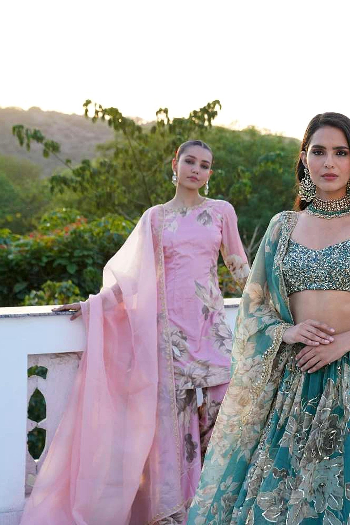 Grey Organza Floral Lehenga Set