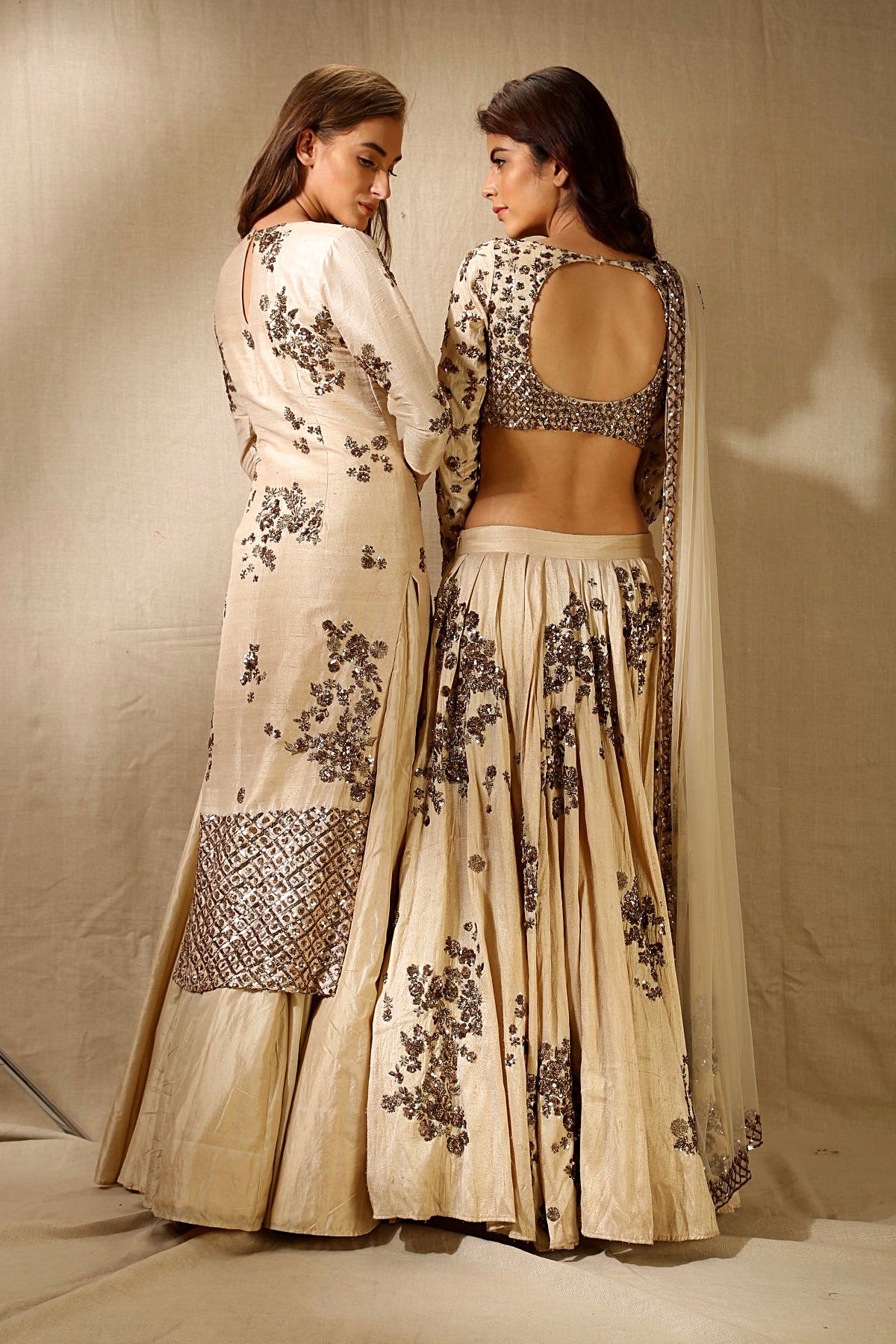 Beige Rawsilk With Antique Work Lehenga Set