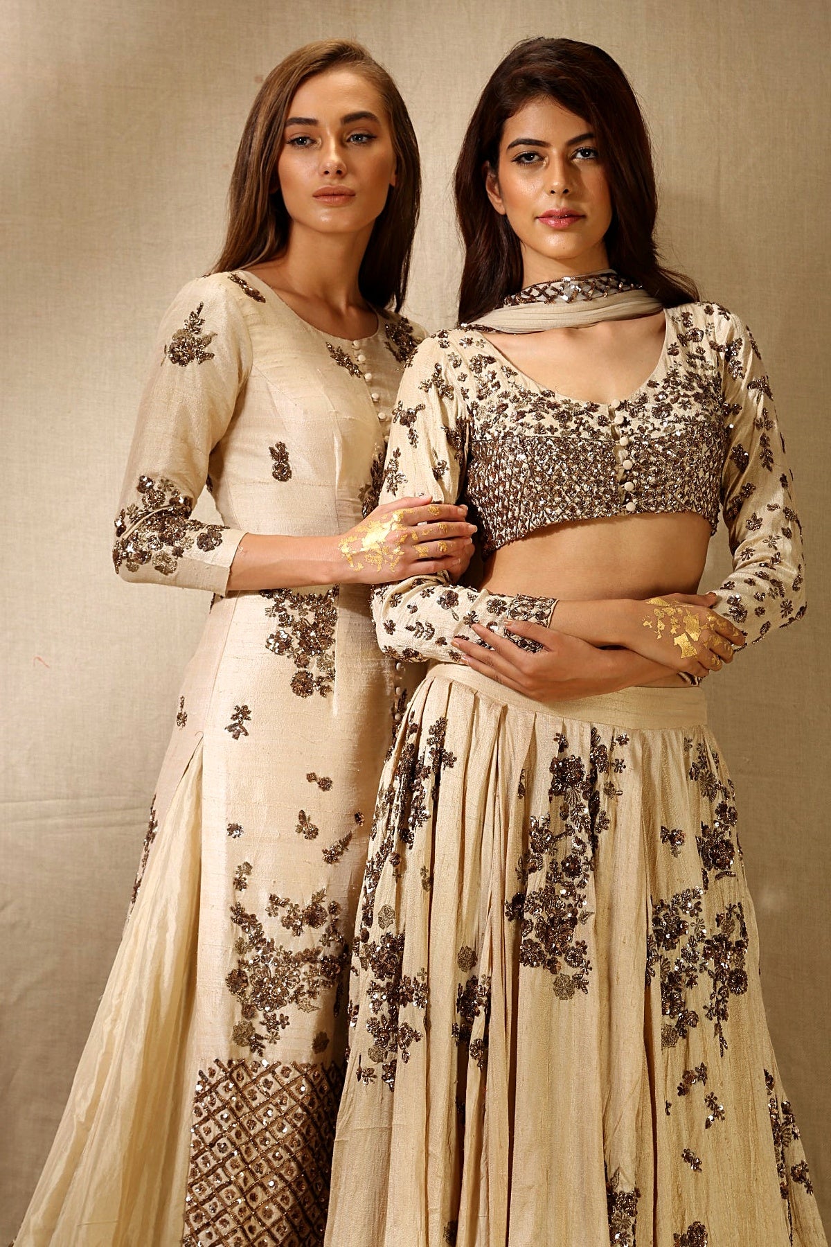 Beige Rawsilk With Antique Work Lehenga Set