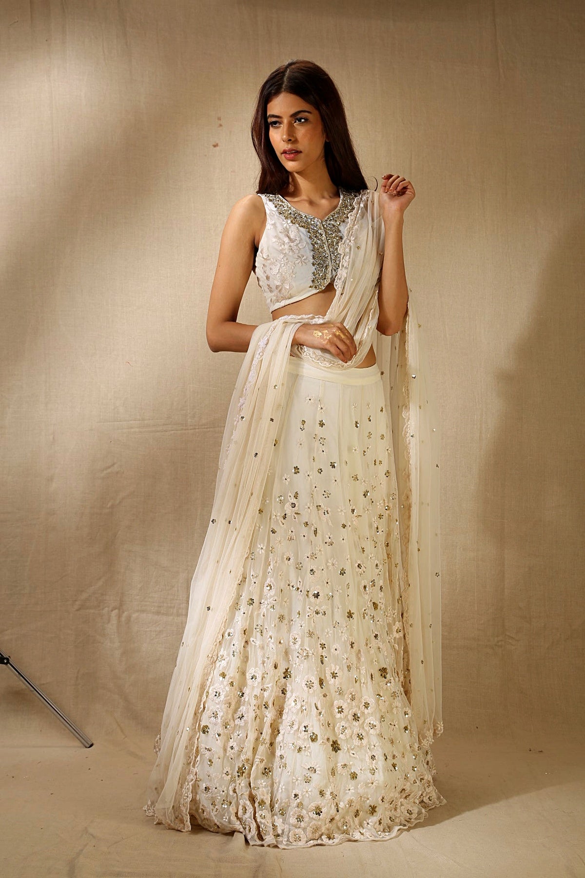 White Thread Work Lehenga Set
