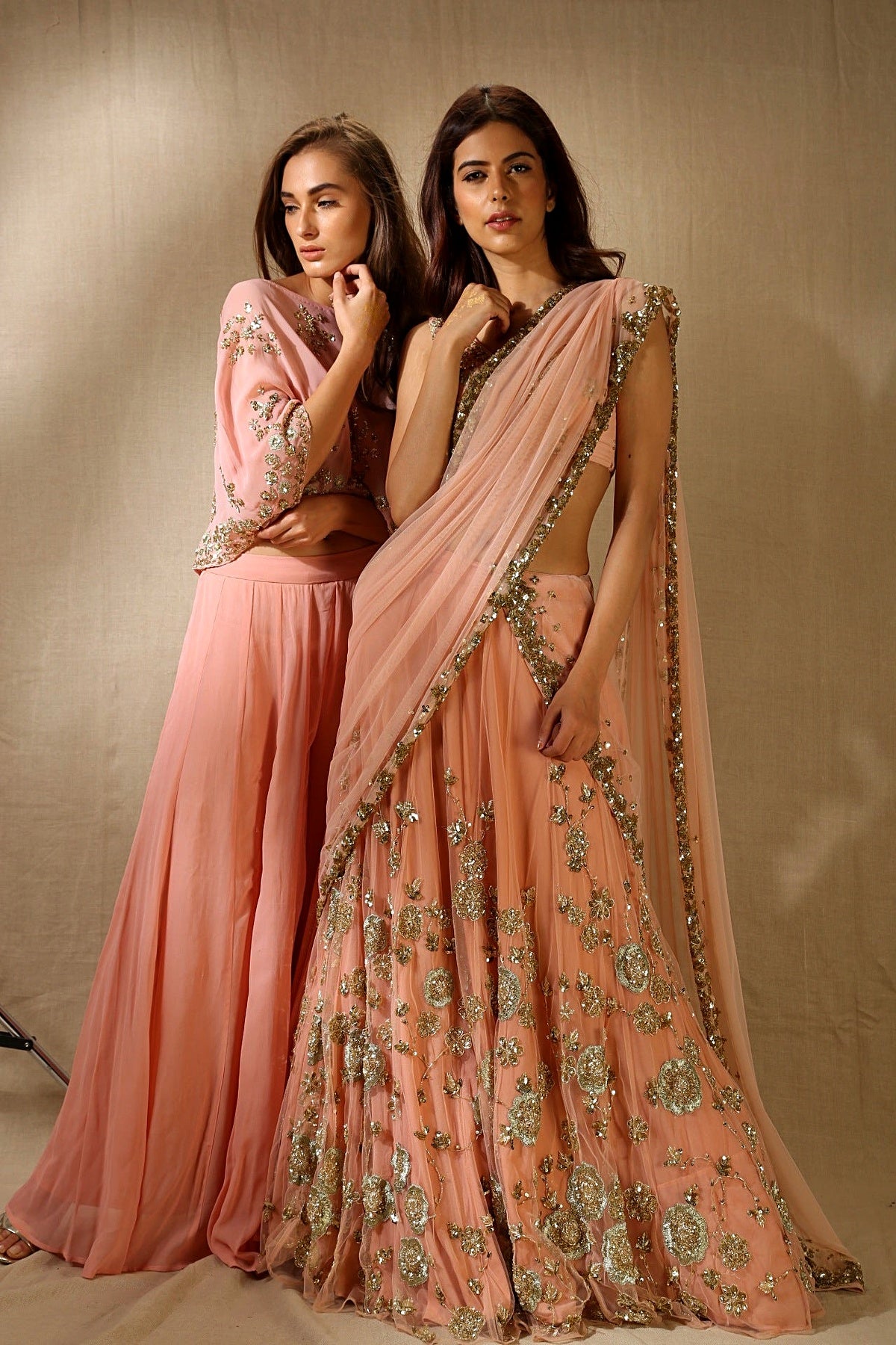 Blush Pink With Gold Flower Work Lehenga Set