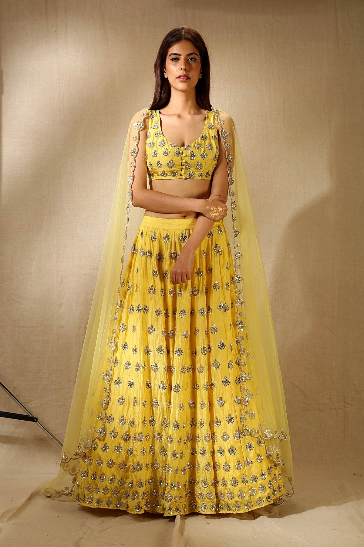Yellow Silk Gota Patti Work Lehenga Set