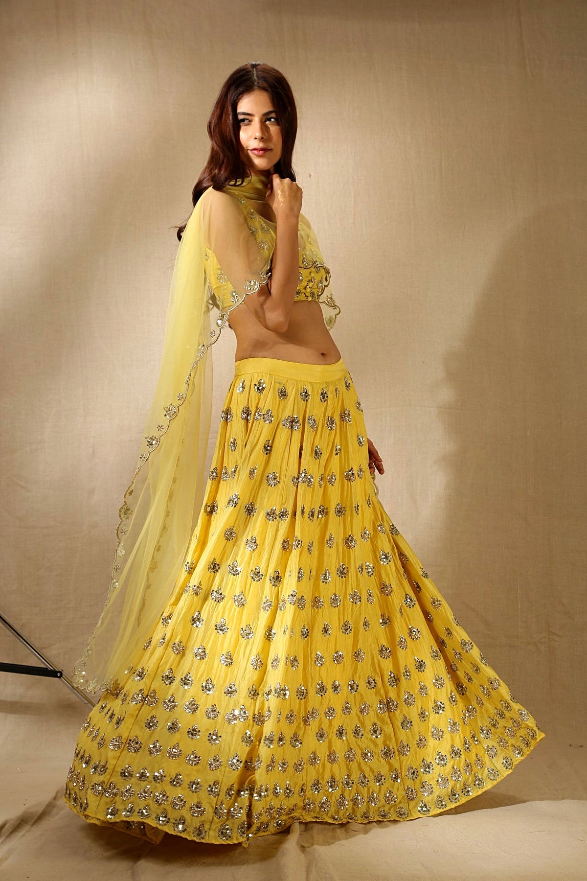 Yellow Silk Gota Patti Work Lehenga Set