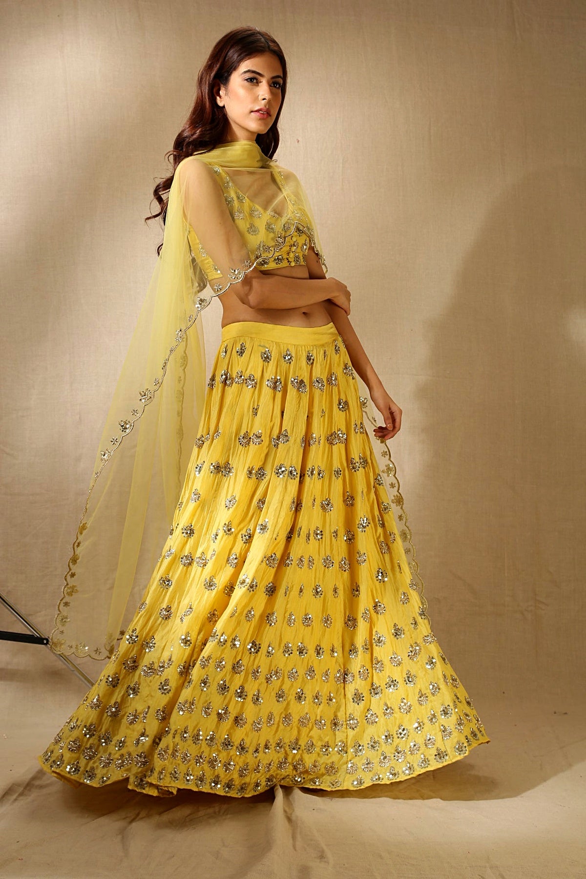 Yellow Silk Gota Patti Work Lehenga Set