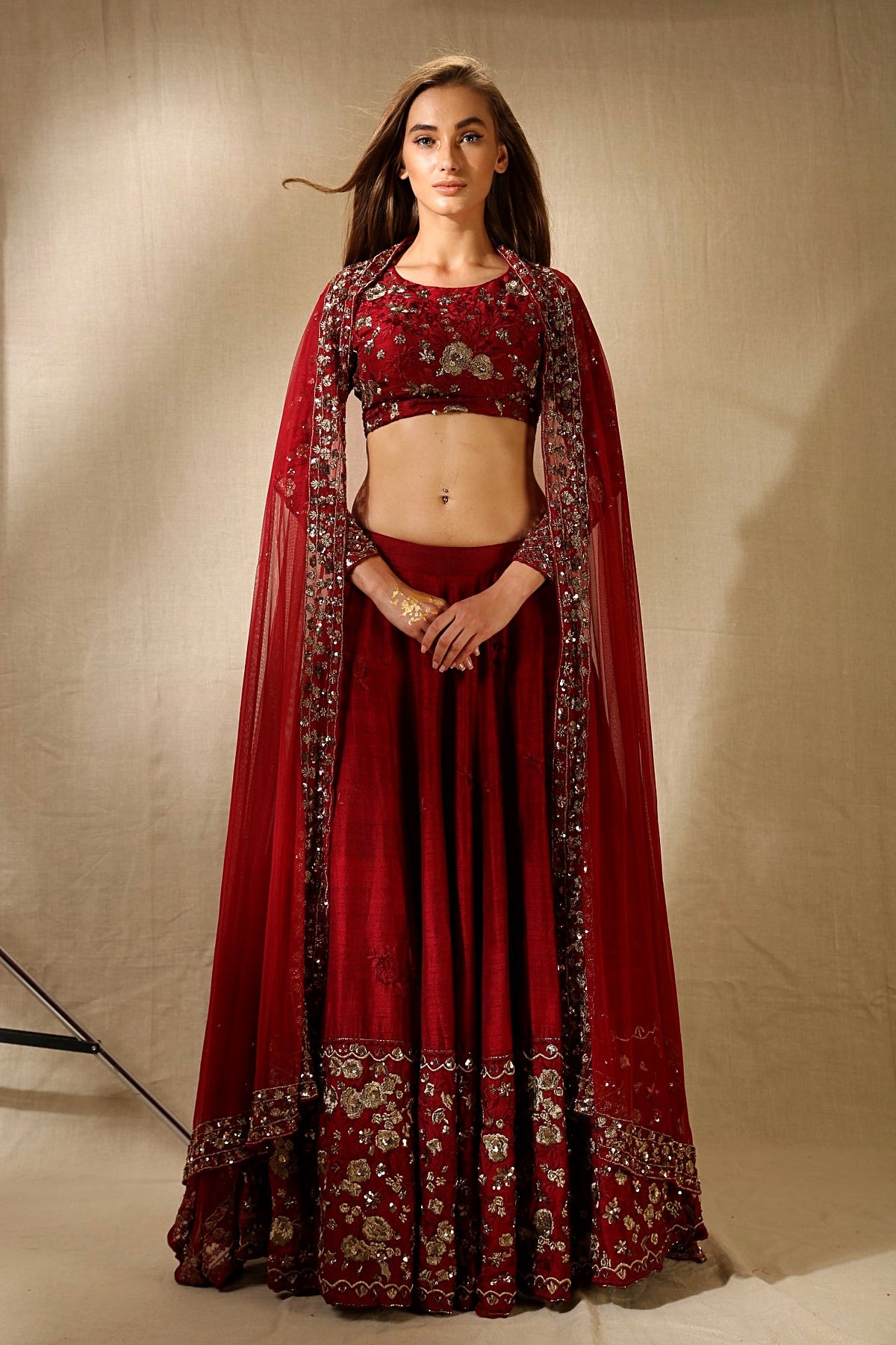 Maroon Rawsilk Thread With Zari Work Lehenga Set