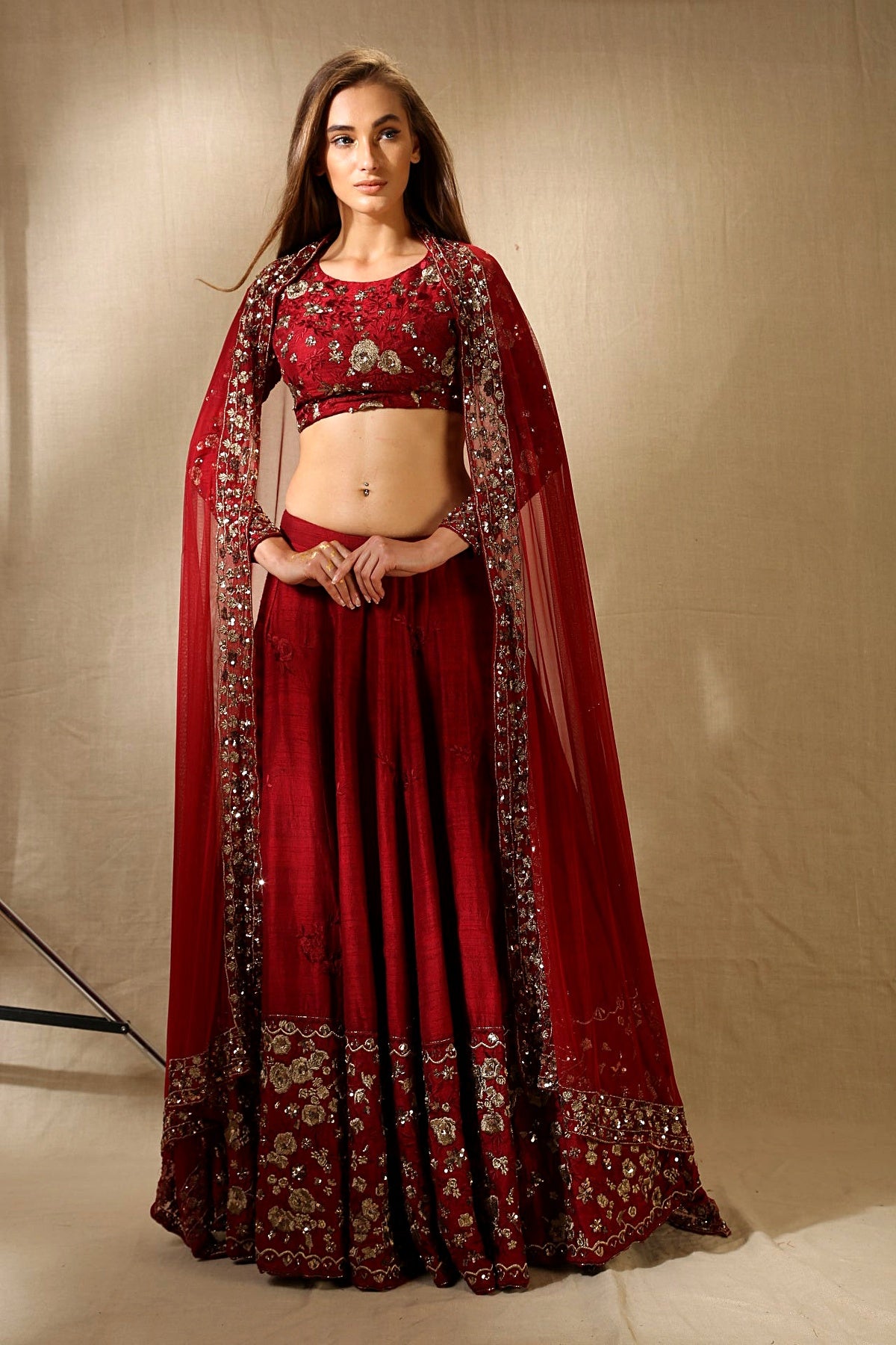 Maroon Rawsilk Thread With Zari Work Lehenga Set