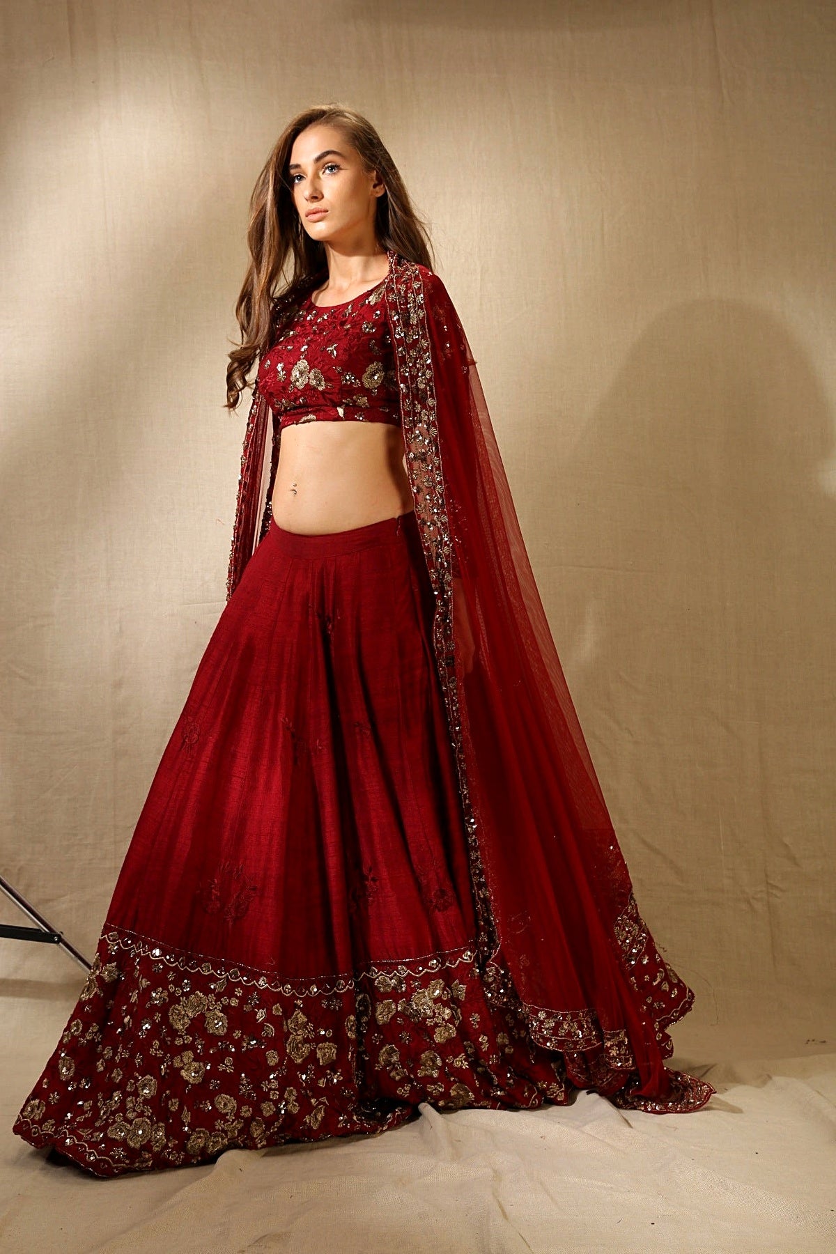 Maroon Rawsilk Thread With Zari Work Lehenga Set