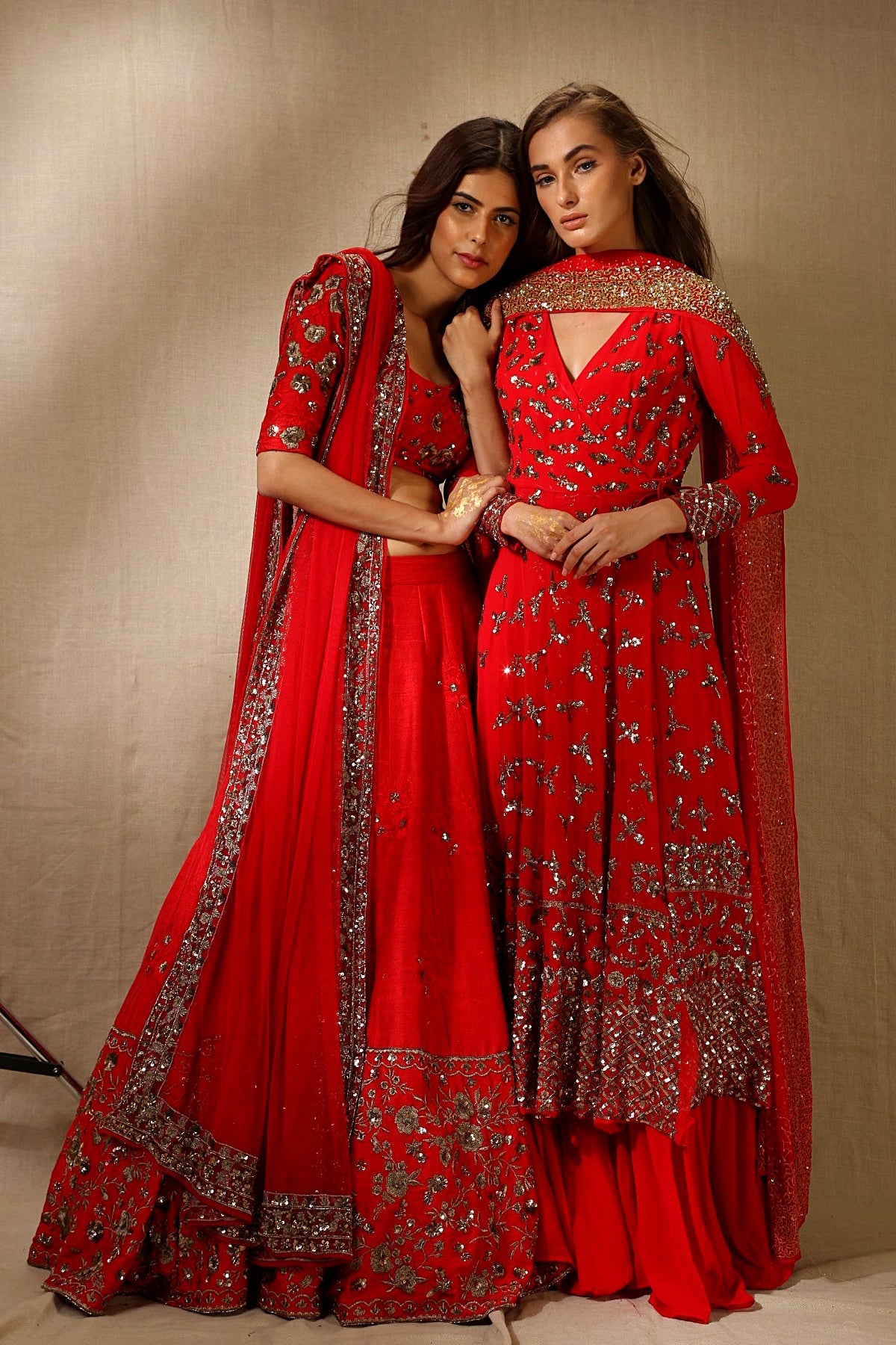 Red Georjette Heavy Bootie Work Angrakha Set