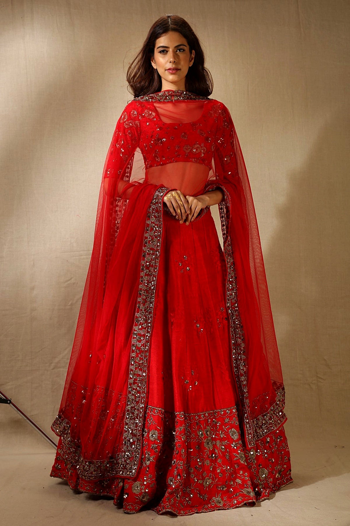 Red Rawsilk Thread With Zari Work Lehenga Set