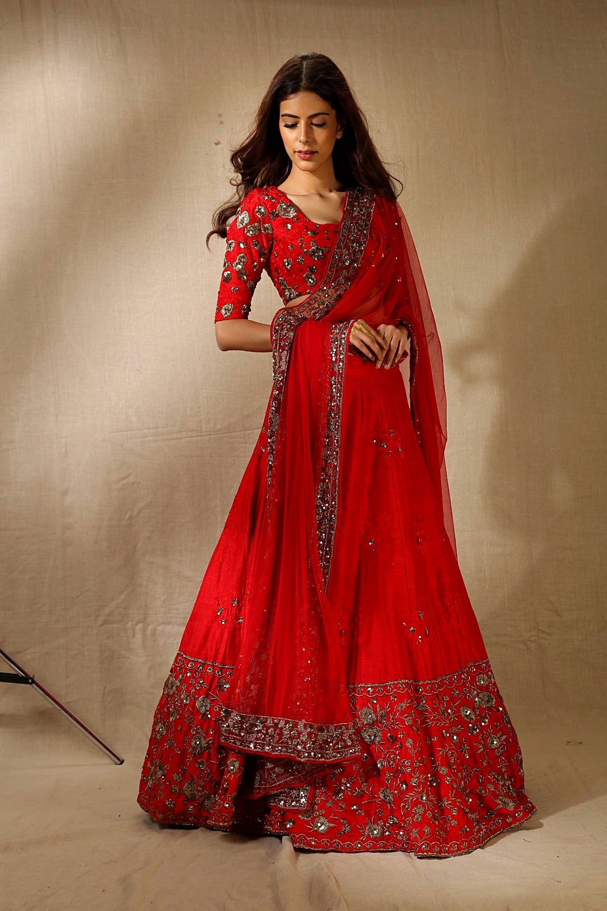 Red Rawsilk Thread With Zari Work Lehenga Set
