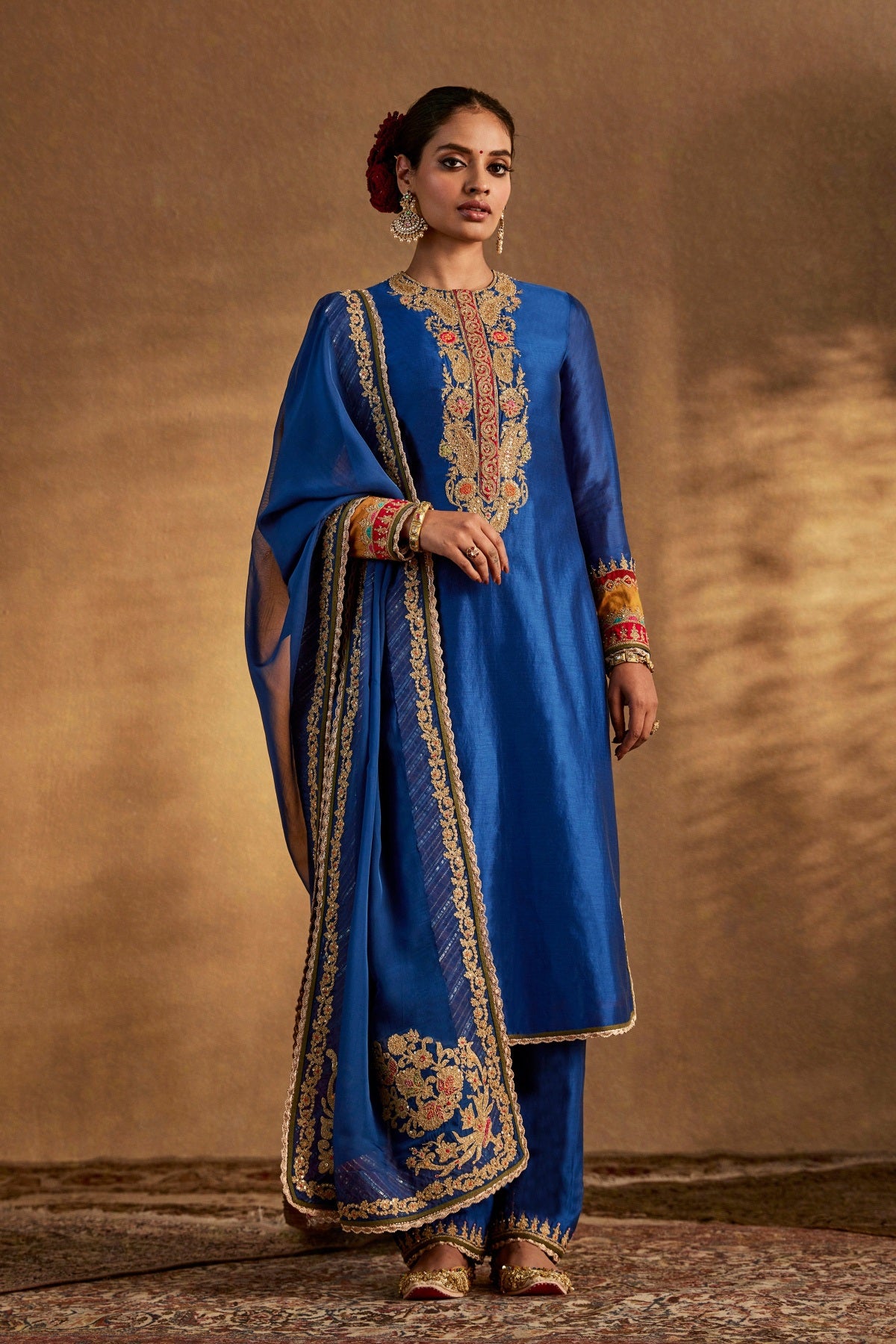 Deep Blue Floral Kurta Set