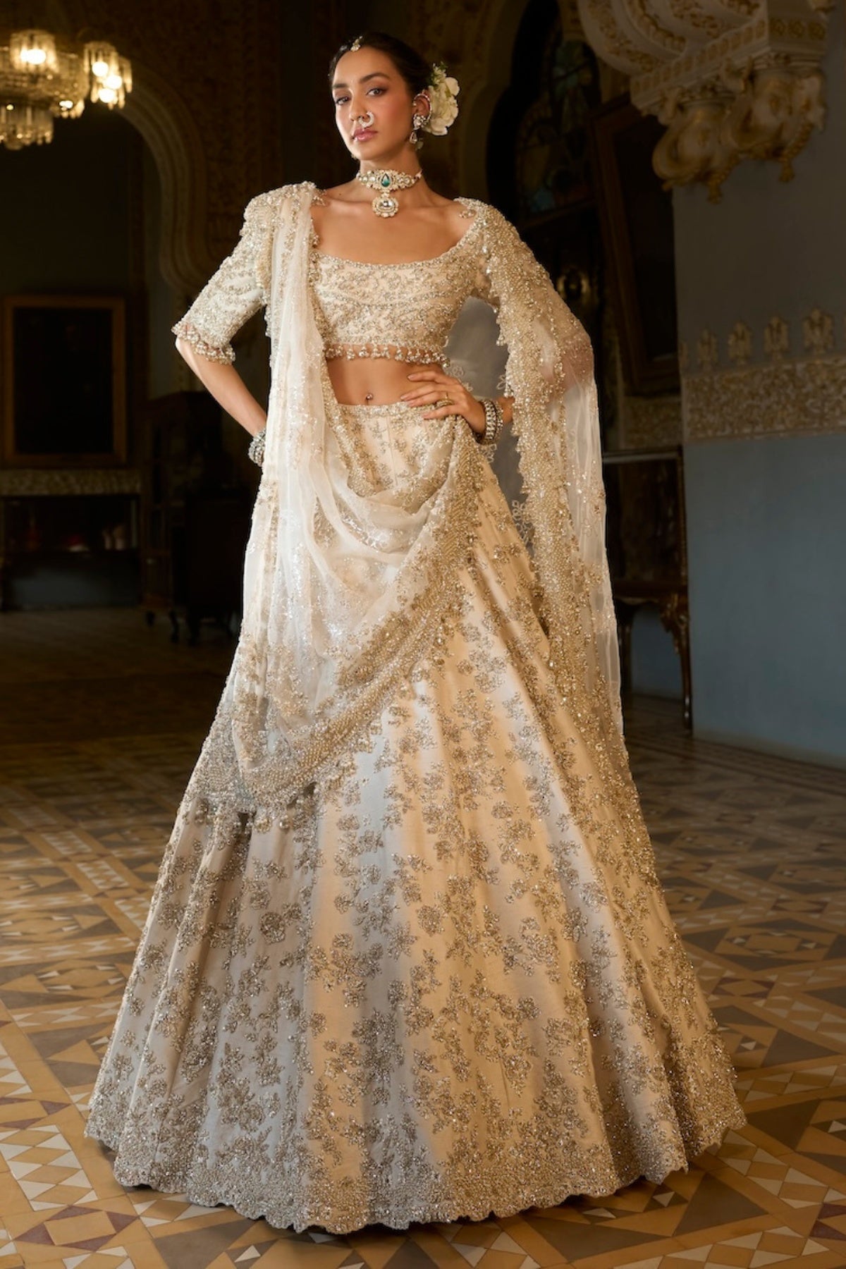 Beige Zardosi Lehenga Set