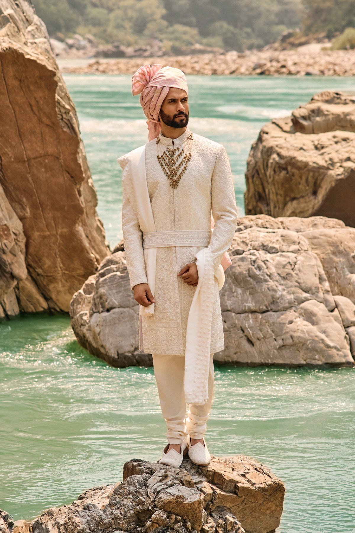 Ivory Resham Sherwani Set