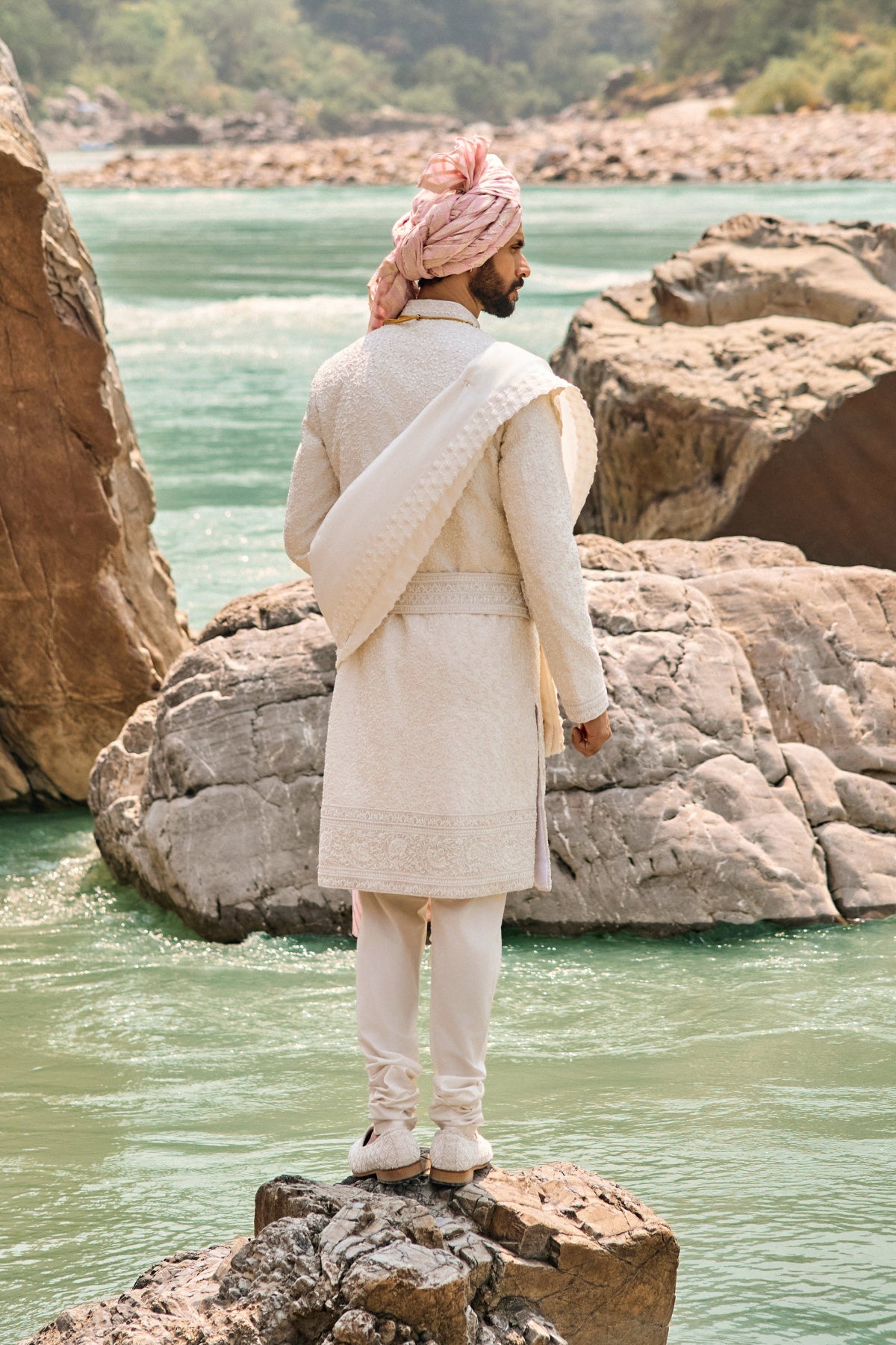 Ivory Resham Sherwani Set
