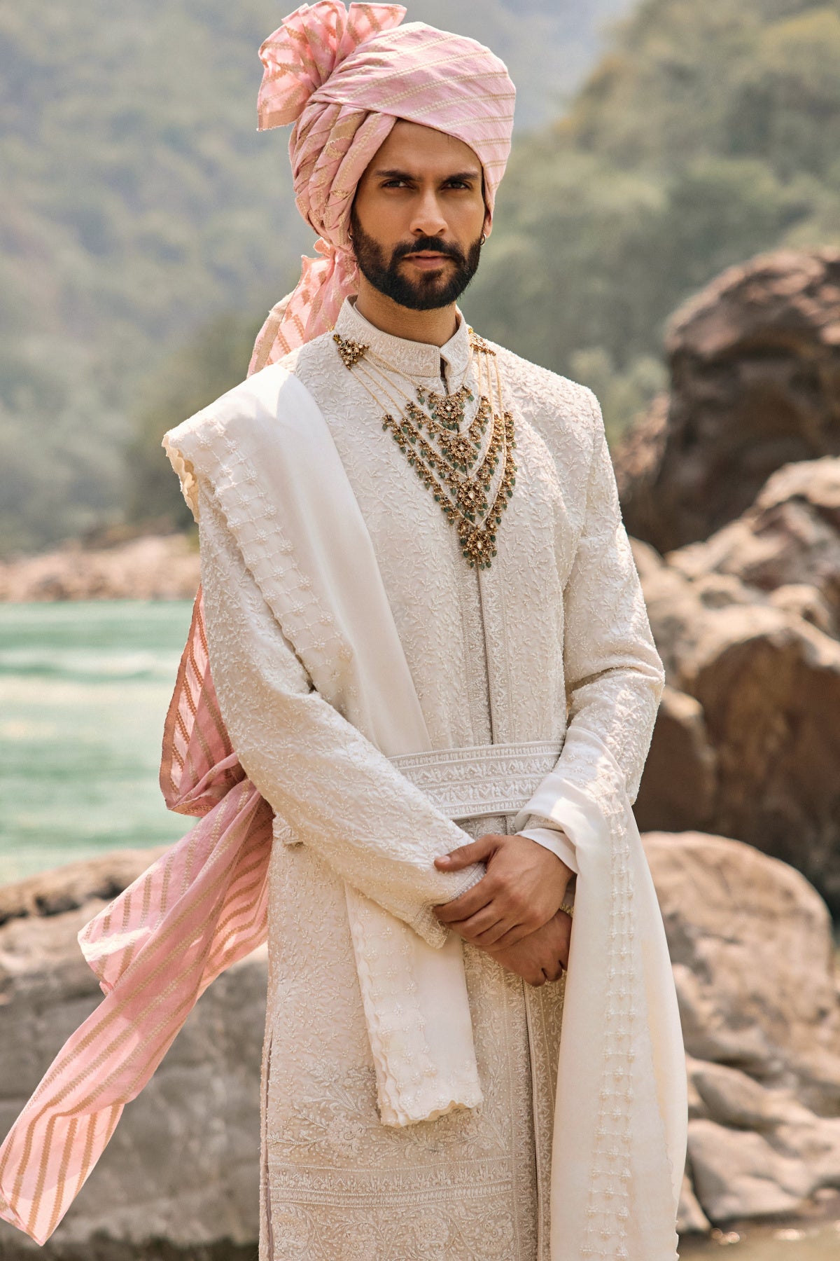 Ivory Resham Sherwani Set