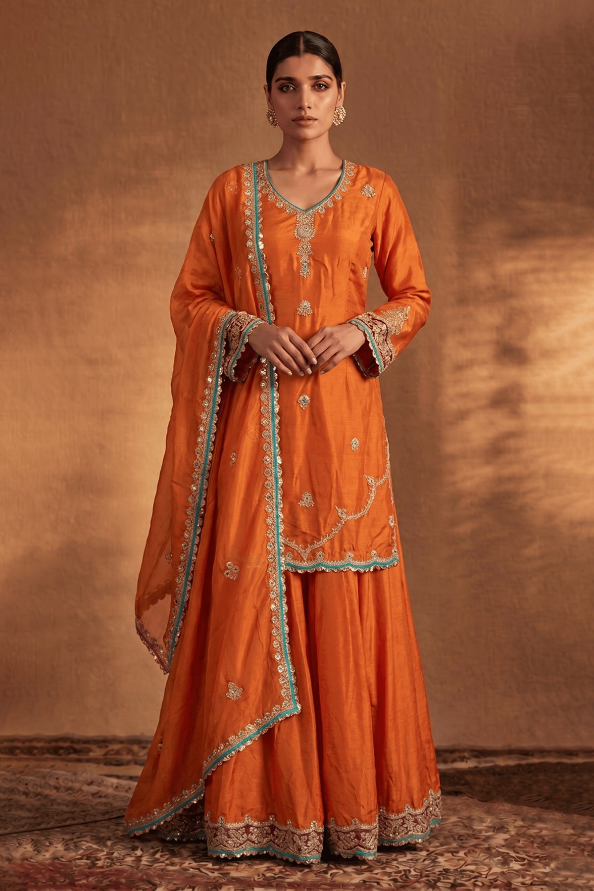 Burnt Saffron Sharara Set