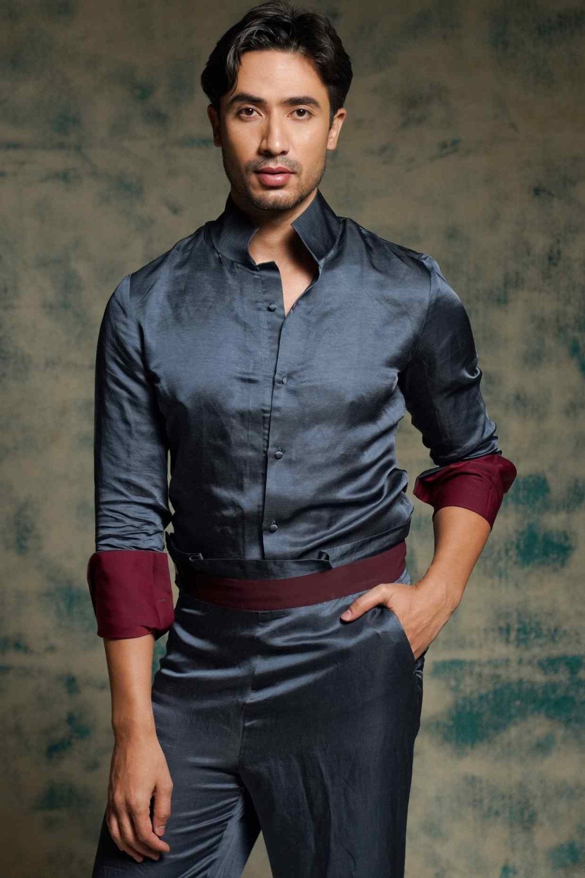 CHARCOAL BLUE SHIRT SET