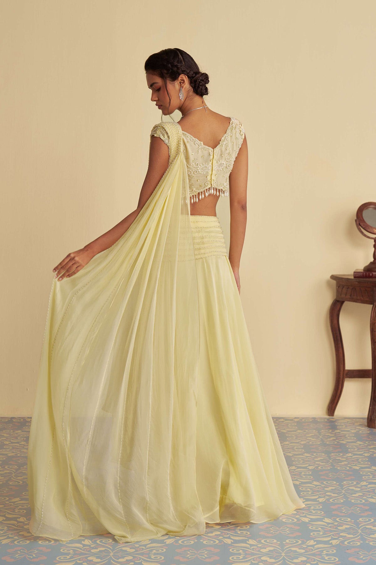 Dandelion mist drape saree set