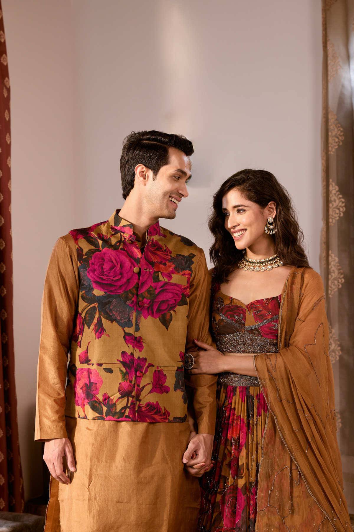 DARK MUSTARD CHIFFON FLORAL LEHENGA