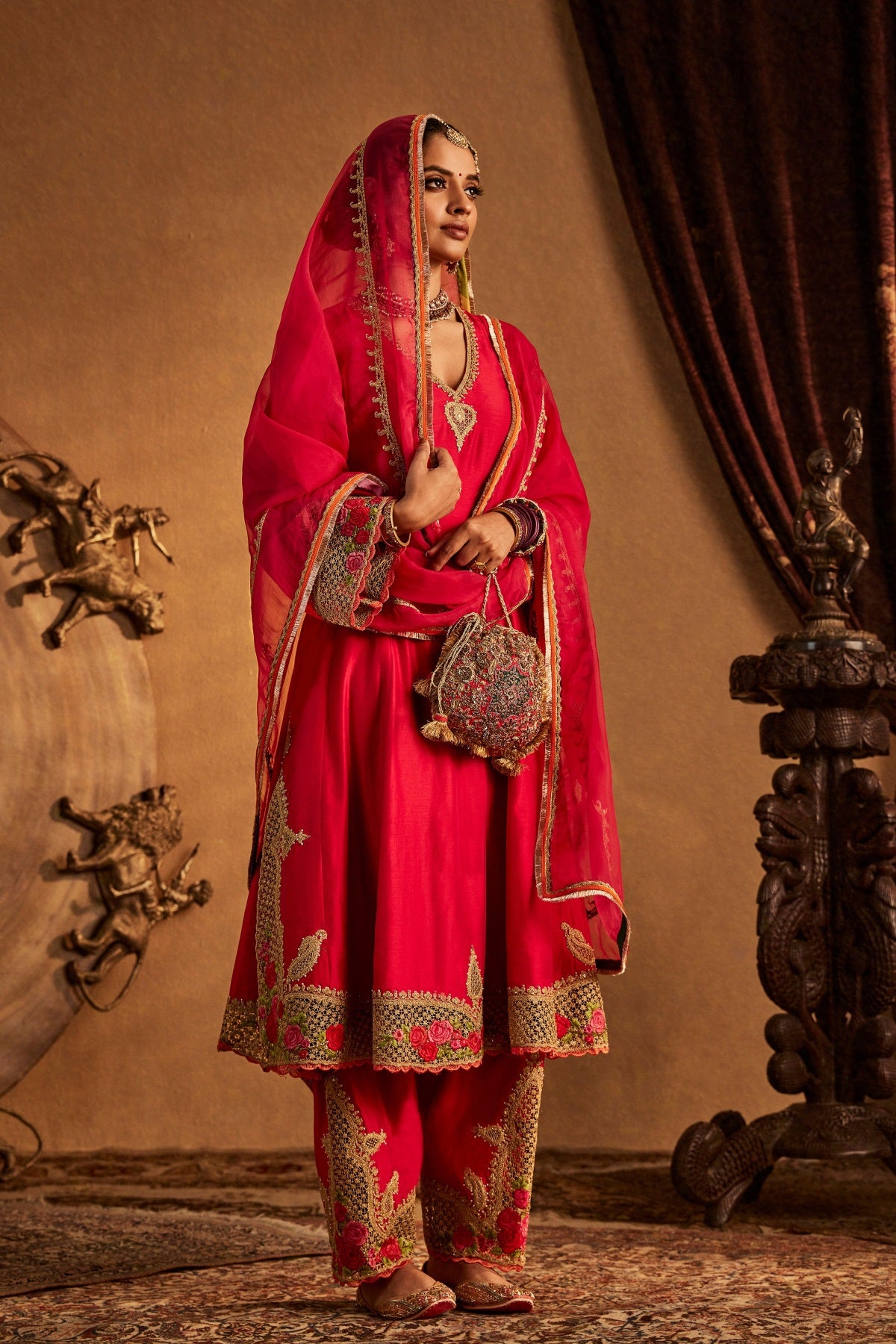 Deep Pink Mughal Jaali Kurta Set