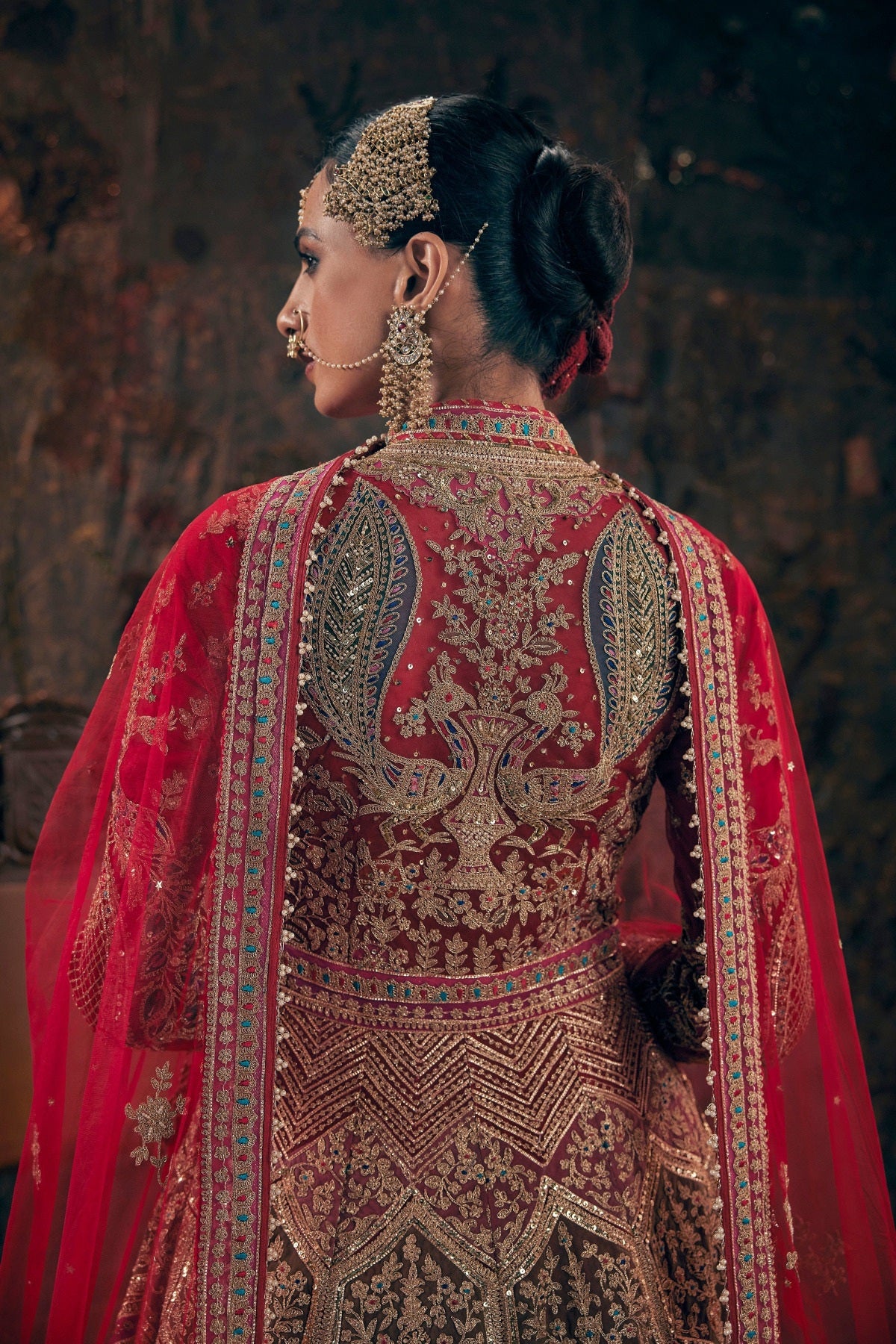 Deep Red Embroidered Lehenga