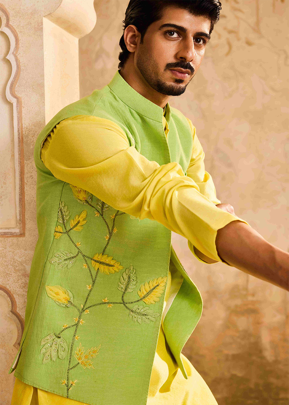 Green Yellow Bundi Floral Kurta Pant